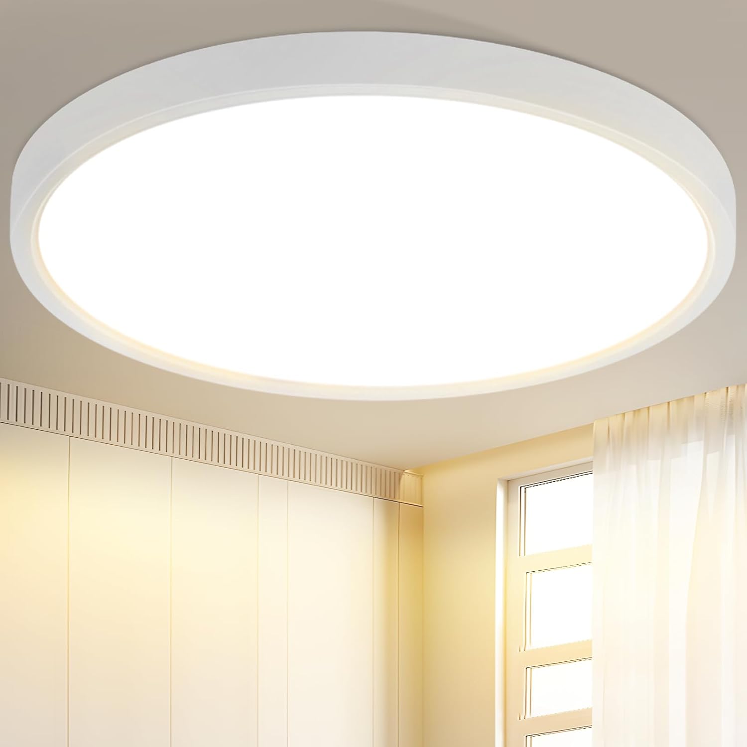Homefire Deckenleuchte LED Deckenlampe Flach - 30CM Rund Schlafzimmerlampe Küchenlampe 24W Weiß Badezimmerlampe 3000K Schlafzimmer Deckenbeleuchtung Warmweiß Flurlampe für Bad Flur Küche Balkon
