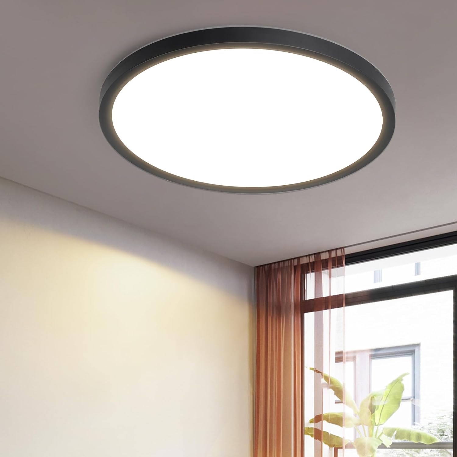 Homefire Deckenleuchte LED Deckenlampe Badezimmer - 30cm Schwarz Badezimmerlampe 24W Rund Ultra Dünn Schlafzimmerlampe 3000K Warmweiß Küchenlampe Flurlampe IP44 Wasserfest Badlampe für Bad Flur Küche