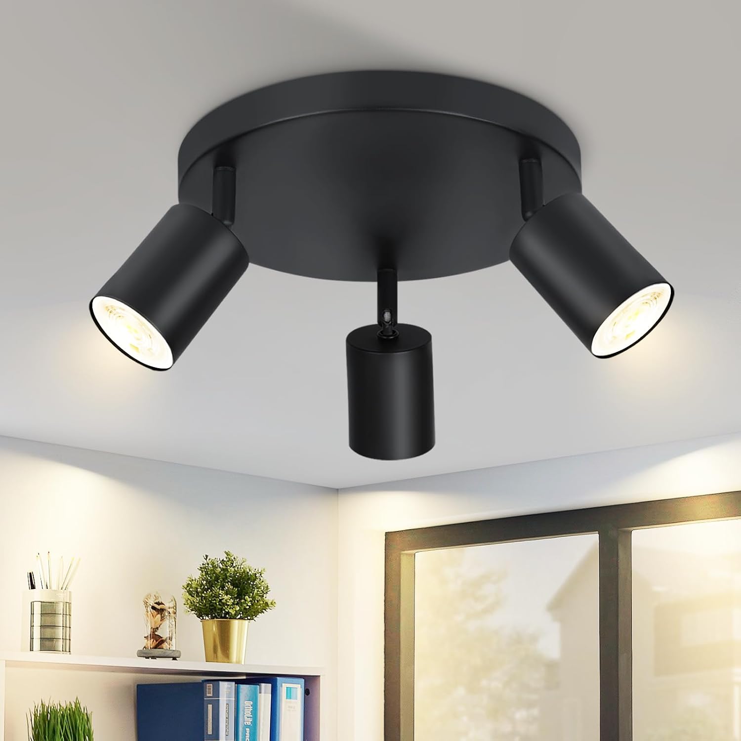 Homefire LED Deckenstrahler Deckenlampe Schwarz - 3 Flammig GU10 Deckenleuchte 350° Schwenkbar Strahler Spots Innen Deckenspot flurlampe für Wohnzimmer Küche Ohne Leuchtmittel