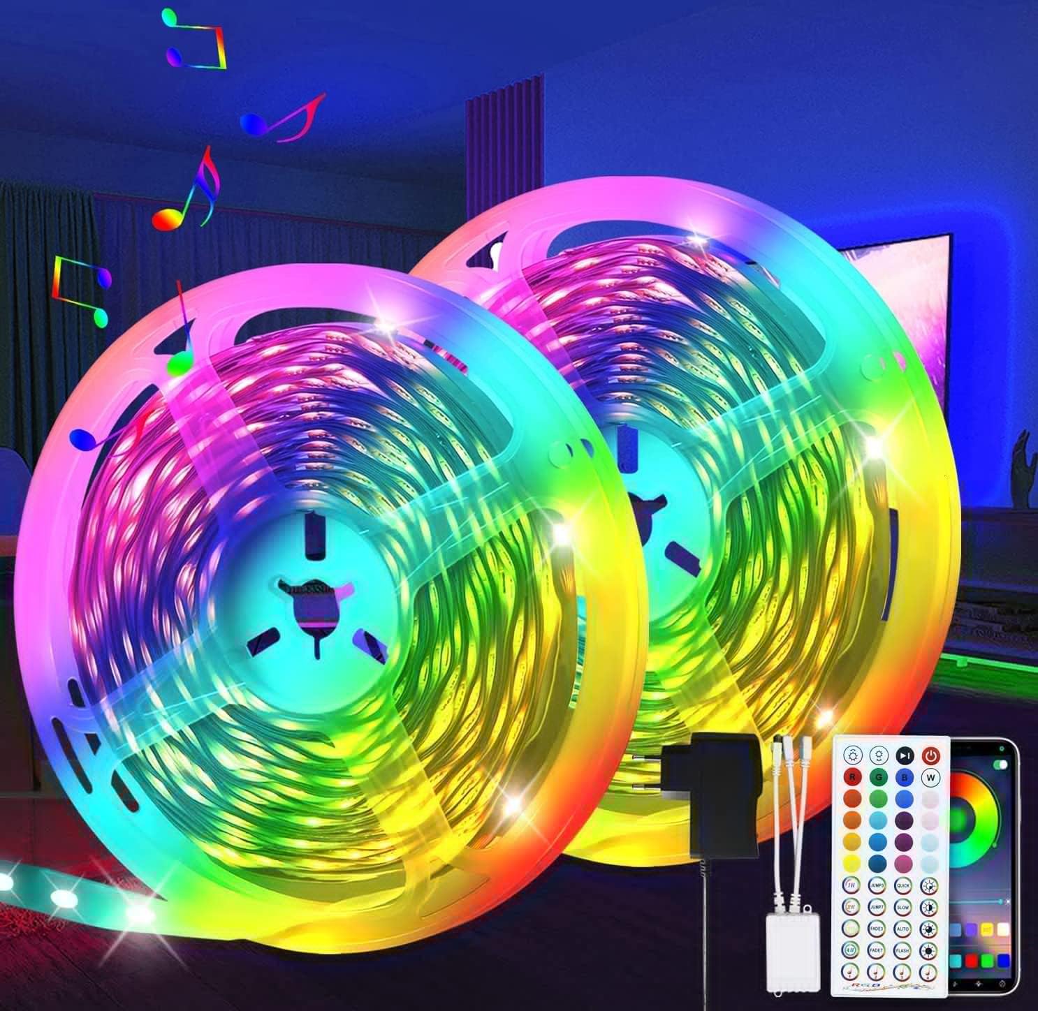 Homefire LED Strip 30M Selbstklebend Bluetooth RGB LED Streifen mit App-Steuerung LED Lichtband Sync mit 4 Musik Empfindlichkeit Flexibel LED Lichterkette für Küche Party Schrankdeko Zuhause (2x15M)