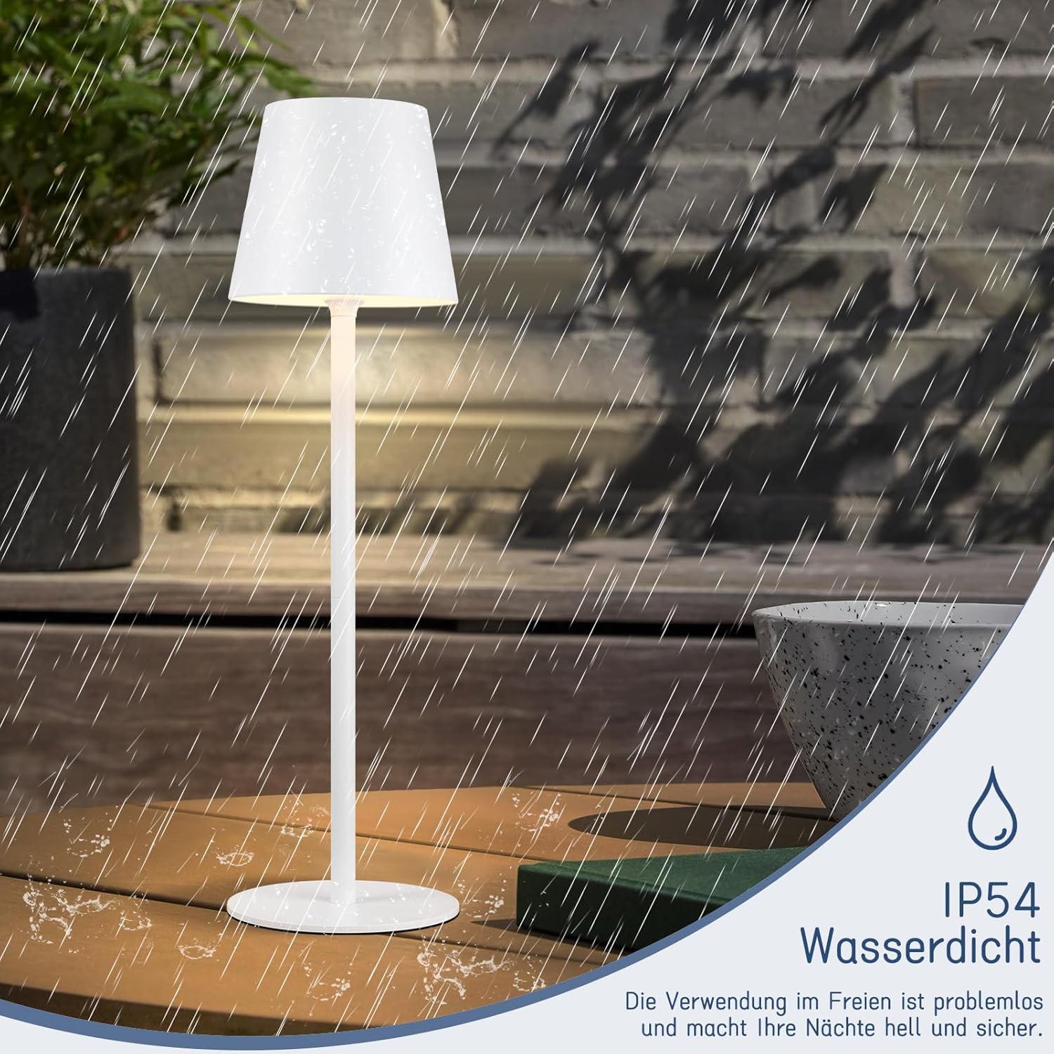 Homefire Tischlampe Kabellos LED Tischleuchte - Nachttischlampe Touch Dimmbar Schreibtischlampe IP54 Bettleuchte Tisch USB Tischlampe Aufladbar Weiß für Schreibtisch Nachttisch Schlafzimmer