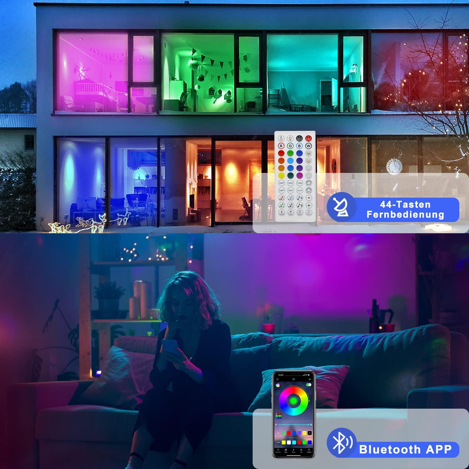 Homefire LED Strip 30M Selbstklebend Bluetooth RGB LED Streifen mit App-Steuerung LED Lichtband Sync mit 4 Musik Empfindlichkeit Flexibel LED Lichterkette für Küche Party Schrankdeko Zuhause (2x15M)