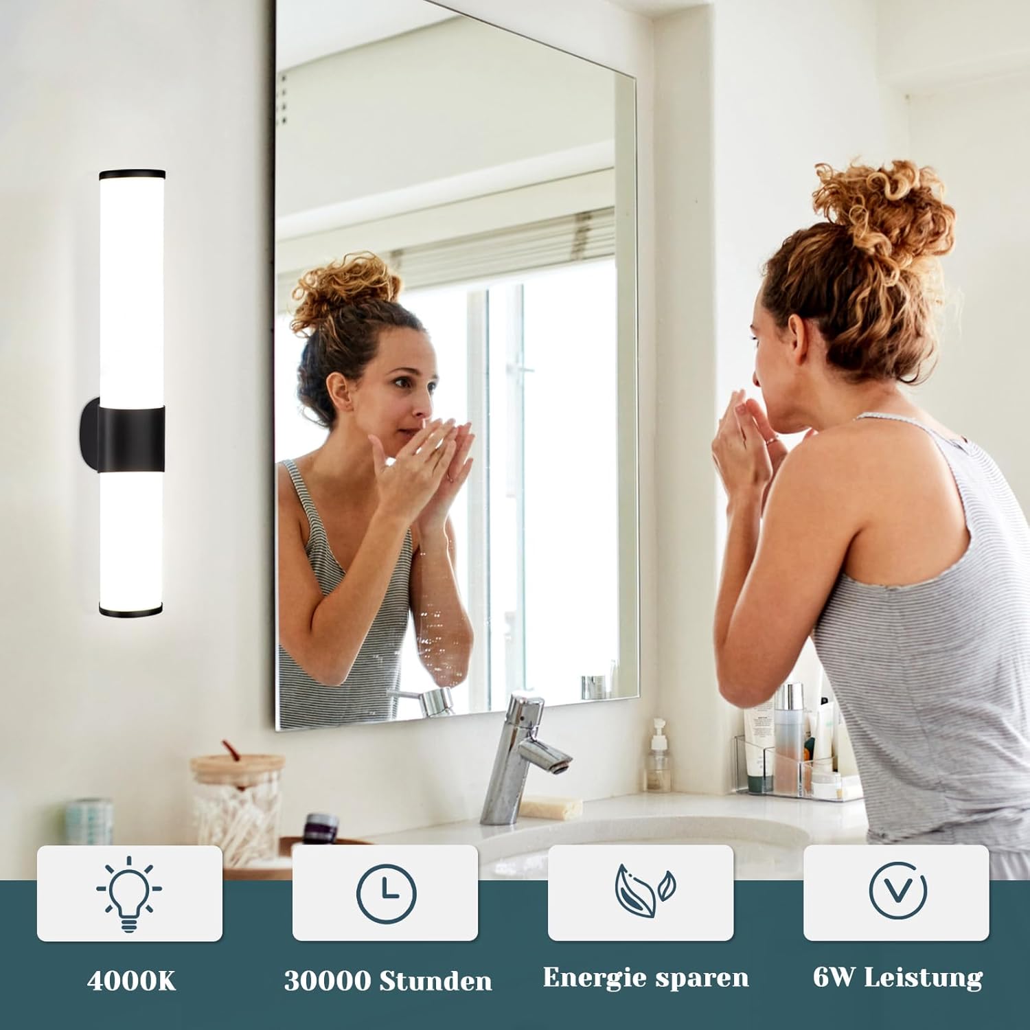 Homefire LED Spiegelleuchte Bad Wandlampe - 6W Spiegellampe Schwarz Badleuchte Wand 30cm Badezimmer Wasserdicht IP44 Modern Neutralweiß 4000K Badlampe Wandleuchte für Keller Küche Badschrank