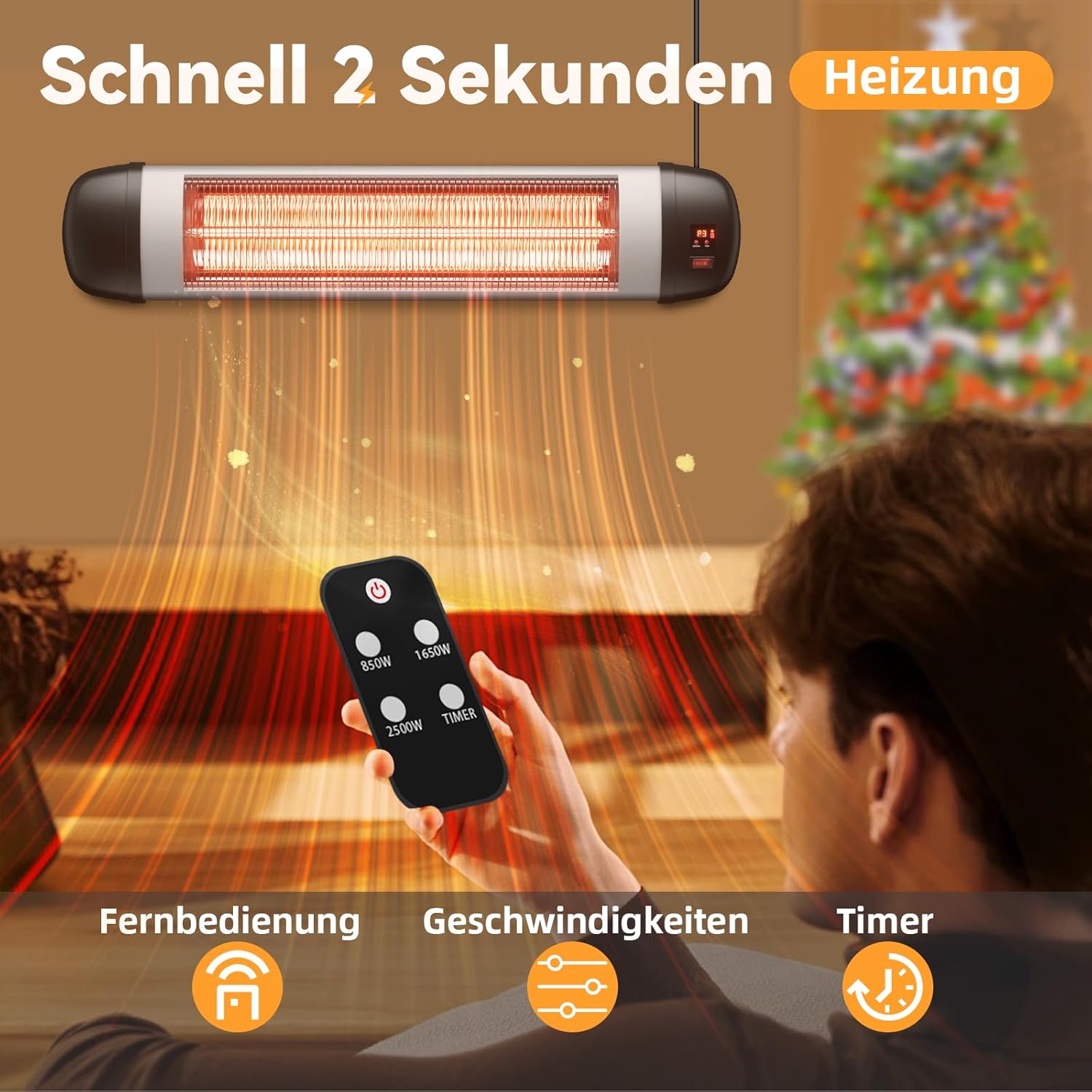 Homefire Heizstrahler Terrasse Infrarotheizung - 2500W Infrarot Strahler Outdoor mit Fernbedienung Elektrisch Wärmestrahler Wandmontage 3 Heizstufen Terrassenstrahler Aussen für Bad Balkon Garten