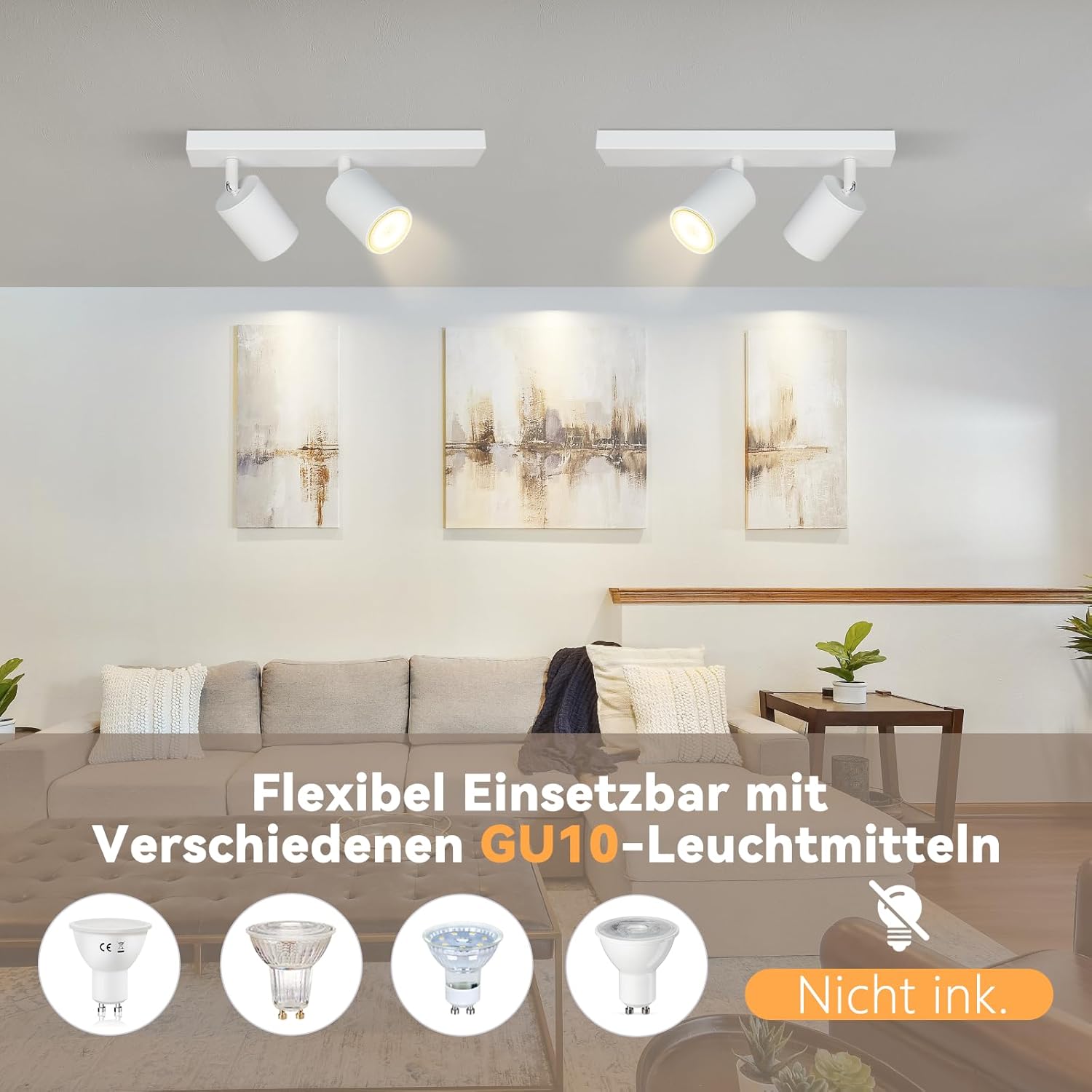 Homefire LED Deckenlampe 2 Flammig Deckenstrahler - 350° Schwenkbar Strahler GU10 Deckenleuchte Weiß flurlampe Spots Innen Deckenspot für Wohnzimmer Küche Schlafzimmer Ohne Leuchtmittel