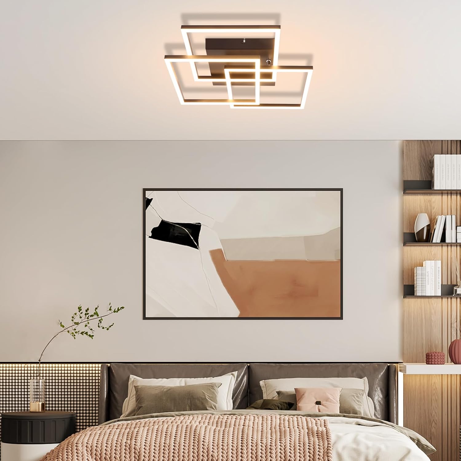 Homefire Deckenlampe LED Deckenleuchte Wohnzimmer - 36W Dimmbar Modern Design Wohnzimmerlampe Schwarz mit Fernbedienung Küchenlampe Flur Schlafzimmerlampe Eckig Deckenleuchten für Küche Büro