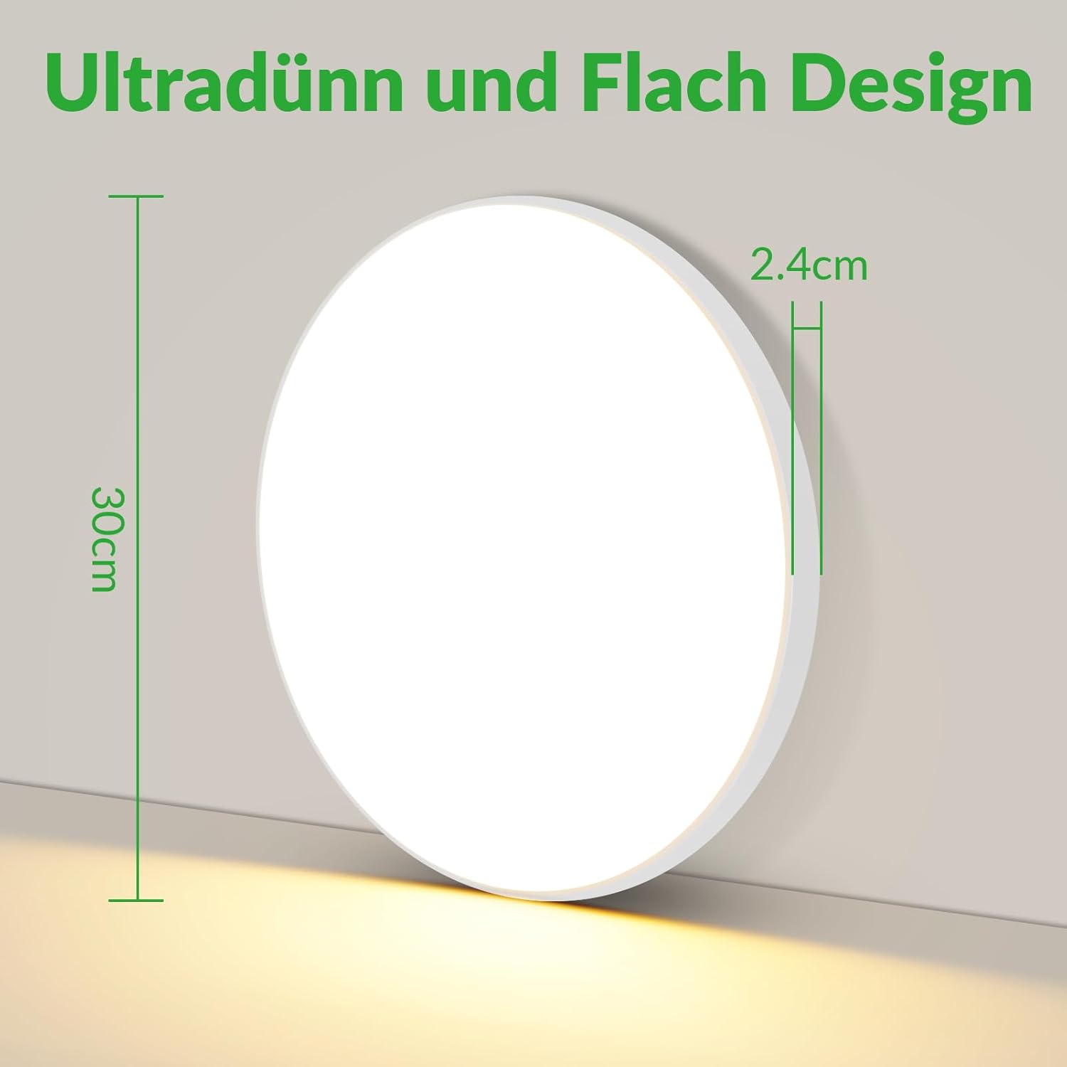Homefire Deckenleuchte LED Deckenlampe Flach - 30CM Rund Schlafzimmerlampe Küchenlampe 24W Weiß Badezimmerlampe 3000K Schlafzimmer Deckenbeleuchtung Warmweiß Flurlampe für Bad Flur Küche Balkon