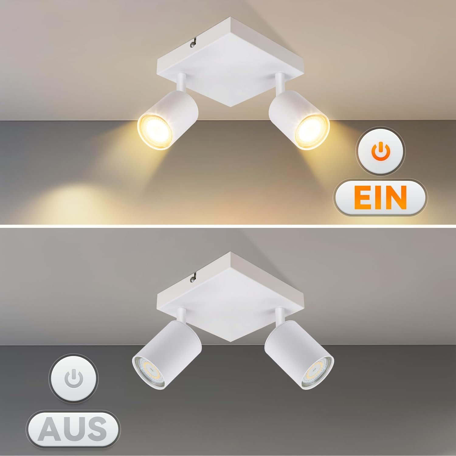 Homefire LED Deckenlampe 2 Flammig Deckenstrahler - 350° Schwenkbar Strahler GU10 Deckenleuchte Weiß flurlampe Spots Innen Deckenspot für Wohnzimmer Küche Schlafzimmer Ohne Leuchtmittel