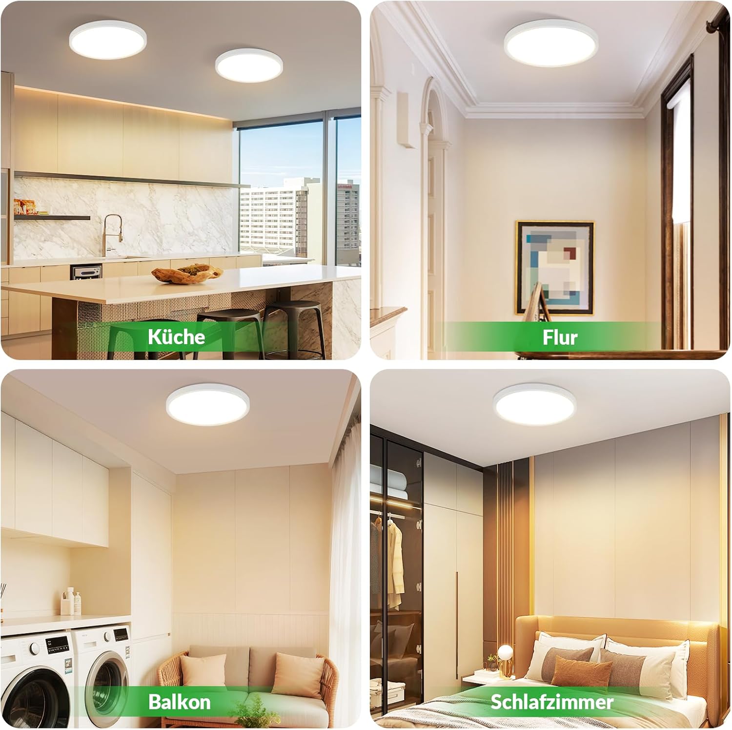 Homefire Deckenleuchte LED Deckenlampe Flach - 30CM Rund Schlafzimmerlampe Küchenlampe 24W Weiß Badezimmerlampe 3000K Schlafzimmer Deckenbeleuchtung Warmweiß Flurlampe für Bad Flur Küche Balkon
