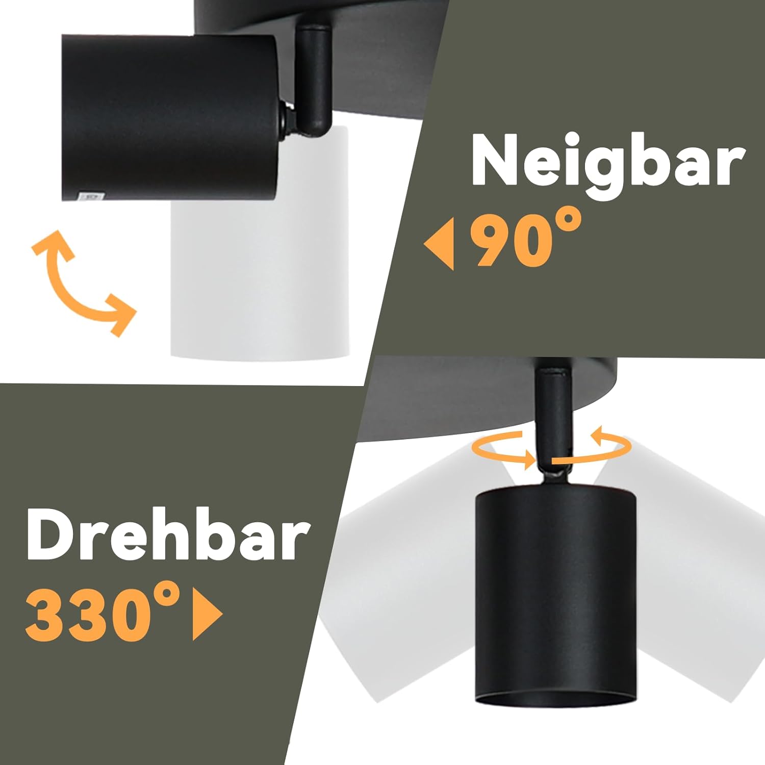 Homefire LED Deckenstrahler Deckenlampe Schwarz - 3 Flammig GU10 Deckenleuchte 350° Schwenkbar Strahler Spots Innen Deckenspot flurlampe für Wohnzimmer Küche Ohne Leuchtmittel