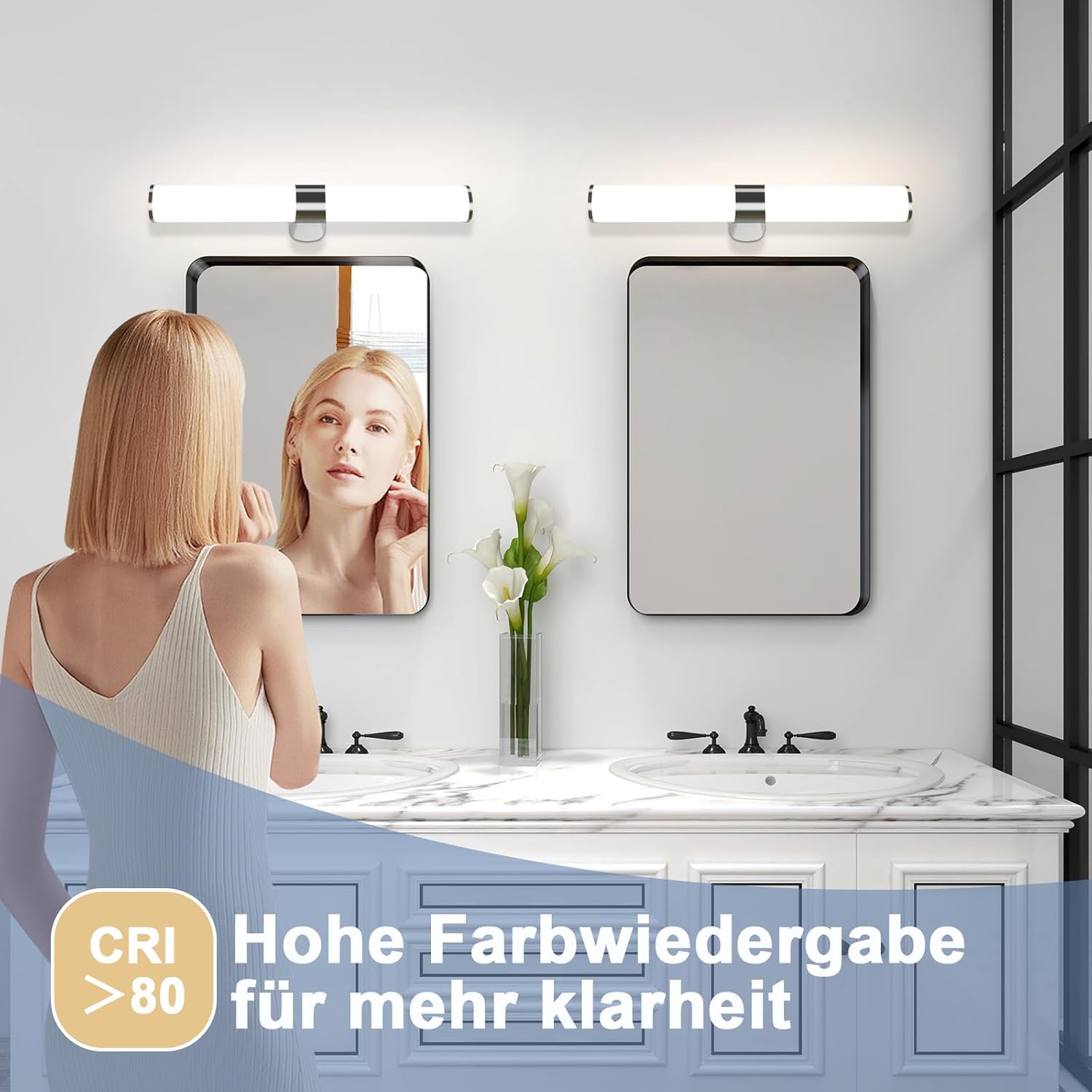 Homefire Spiegelleuchte Bad Led Wandlampe - 8W 40cm Badezimmer Spiegel Lampe Neutralweiße Lichtfarbe 4000K Wandleuchte Chrom Badlampe Spiegelschrank Beleuchtung