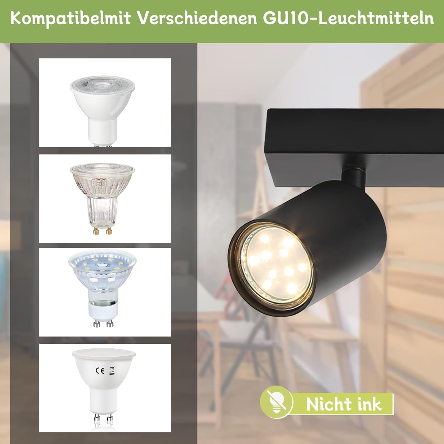 Homefire LED Deckenstrahler Deckenlampe Küche - 5 Flammig GU10 Küchenlampe Decke 350° Schwenkbar Strahler Spots Innen Deckenspot Schwarz Wohnzimmerlampe für Schlafzimmer Wohnzimmer Ohne Leuchtmittel
