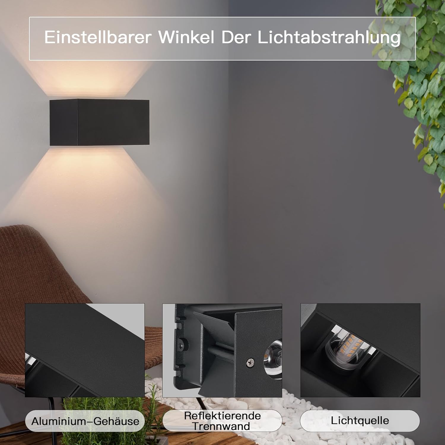 Homefire LED Wandleuchte Innen Wandlampe - 4ER Außenwandleuchten Schwarz Wandbeleuchtung Aussen Aussenlampe Up Down IP65 Ausenbeleutung 3000K Warmweiß Außenleuchte G9 für Hauswand Treppenhaus Flur
