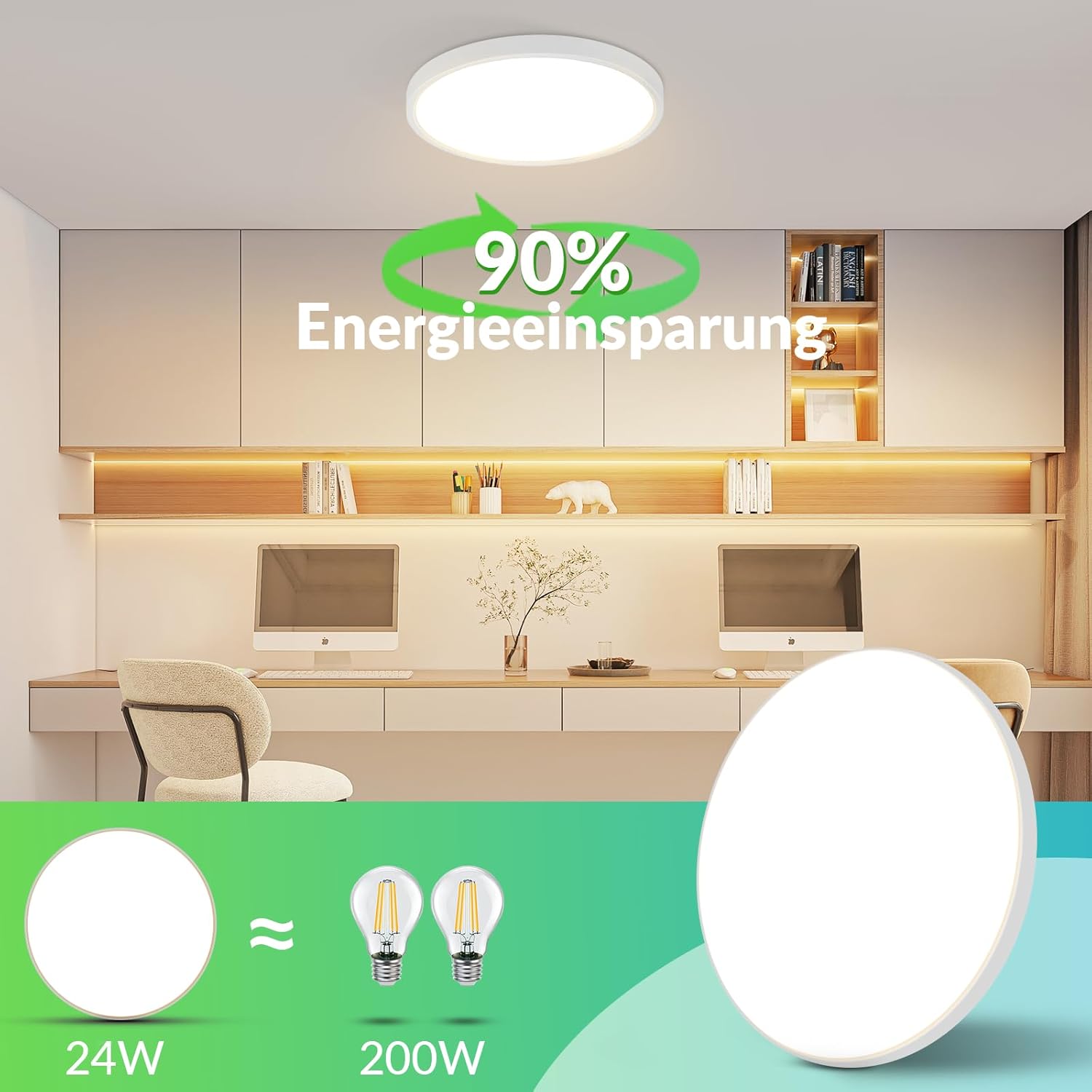 Homefire Deckenleuchte LED Deckenlampe Flach - 30CM Rund Schlafzimmerlampe Küchenlampe 24W Weiß Badezimmerlampe 3000K Schlafzimmer Deckenbeleuchtung Warmweiß Flurlampe für Bad Flur Küche Balkon