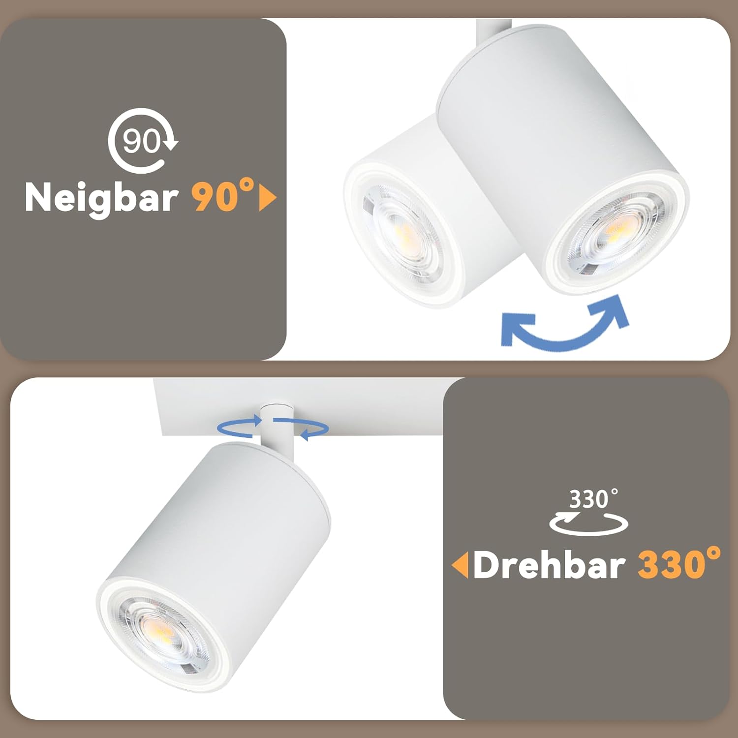 Homefire LED Deckenlampe 2 Flammig Deckenstrahler - 350° Schwenkbar Strahler GU10 Deckenleuchte Weiß flurlampe Spots Innen Deckenspot für Wohnzimmer Küche Schlafzimmer Ohne Leuchtmittel