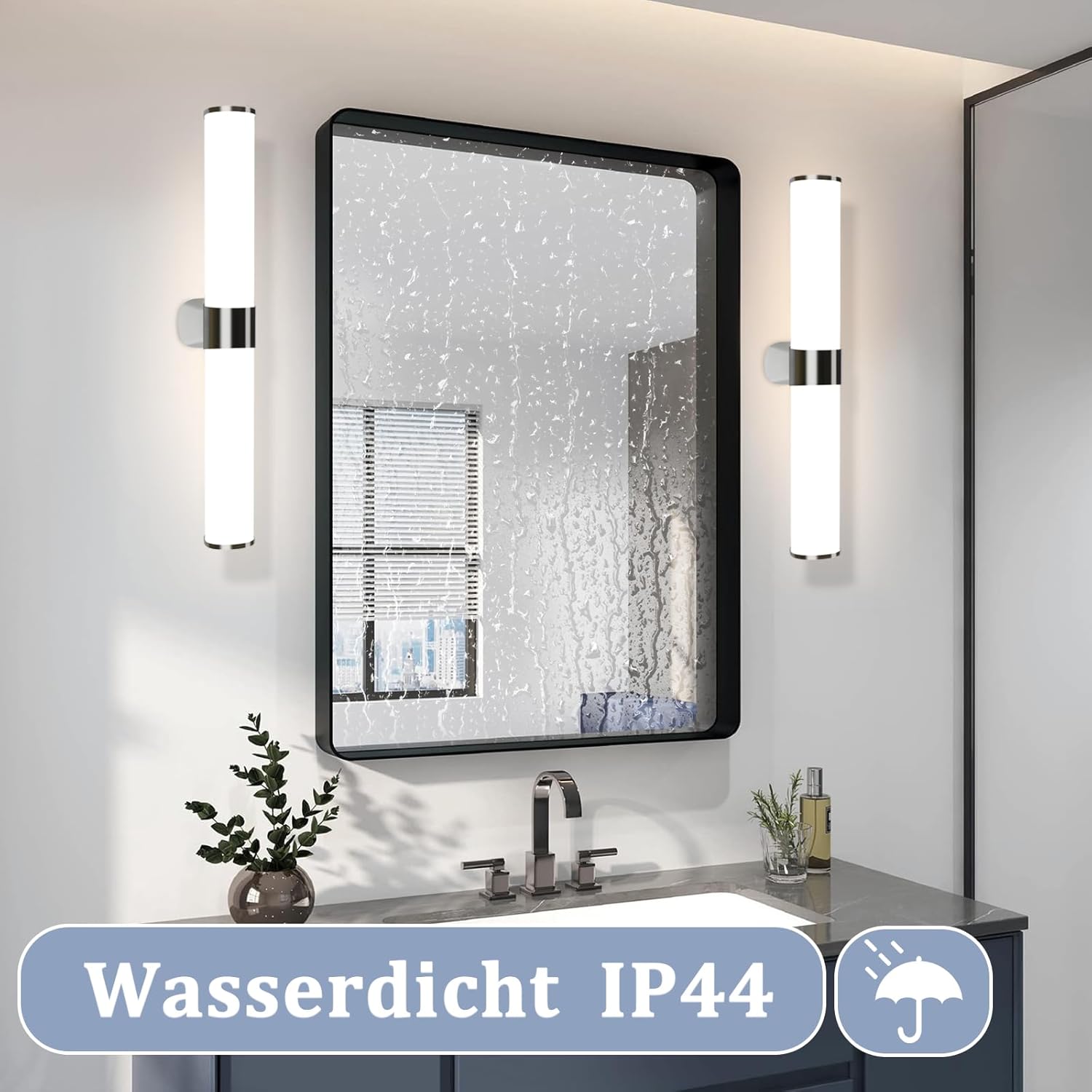 Homefire Spiegelleuchte Bad Led Wandlampe - 8W 40cm Badezimmer Spiegel Lampe Neutralweiße Lichtfarbe 4000K Wandleuchte Chrom Badlampe Spiegelschrank Beleuchtung