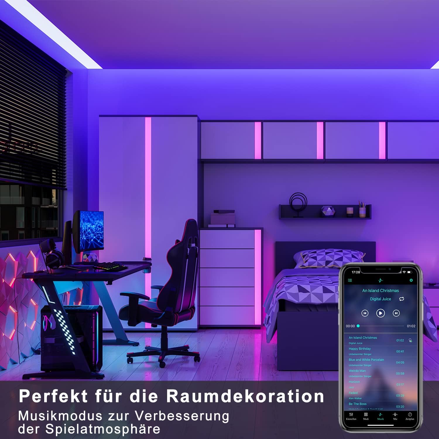 Homefire LED Strip 30M Selbstklebend Bluetooth RGB LED Streifen mit App-Steuerung LED Lichtband Sync mit 4 Musik Empfindlichkeit Flexibel LED Lichterkette für Küche Party Schrankdeko Zuhause (2x15M)