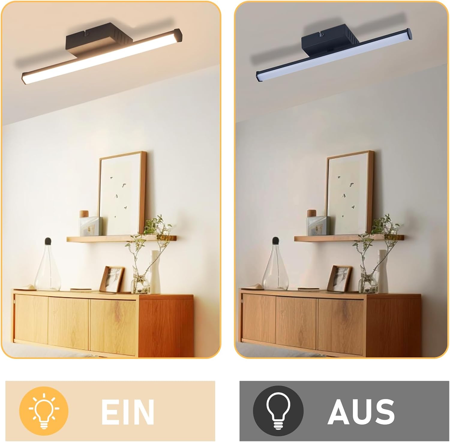 Homefire LED Deckenlampe Flur Deckenleuchte - Schwarz 6W Flurlampe 3000K Warmweiß Küchenlampe Modern Schlafzimmerlampe Linien-Design Deckenbeleuchtung für Küche Schlafzimmer Treppenhaus Wohnzimmer
