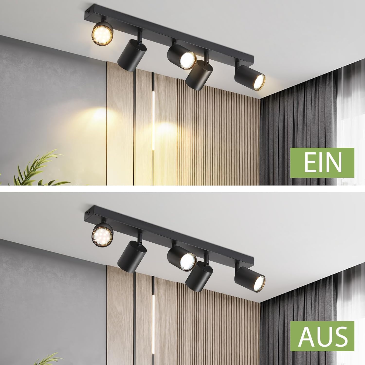 Homefire LED Deckenstrahler Deckenlampe Küche - 5 Flammig GU10 Küchenlampe Decke 350° Schwenkbar Strahler Spots Innen Deckenspot Schwarz Wohnzimmerlampe für Schlafzimmer Wohnzimmer Ohne Leuchtmittel