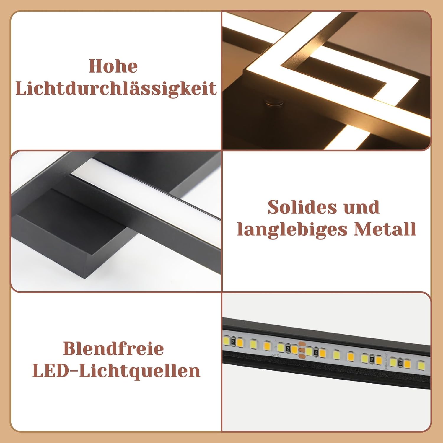 Homefire Deckenlampe LED Deckenleuchte Küche: 24W Küchenlampe Schwarz Wohnzimmerlampe Modern Design Flurlampe Warmweiß Flur Schlafzimmerlampe Eckig Deckenbeleuchtung für Wohnzimmer Schlafzimmer