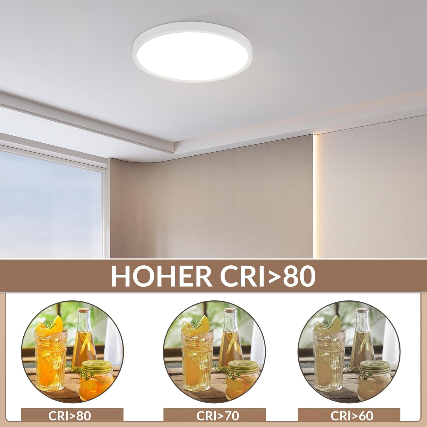 Homefire Deckenlampe LED Deckenleuchte Flach - 23CM Weiß Schlafzimmer Deckenbeleuchtung 18W Rund Flurlampe 4000K Neutralweiß Modern Küchenlampe IP44 Wasserfest Badezimmer Lampe für Bad Küche Flur