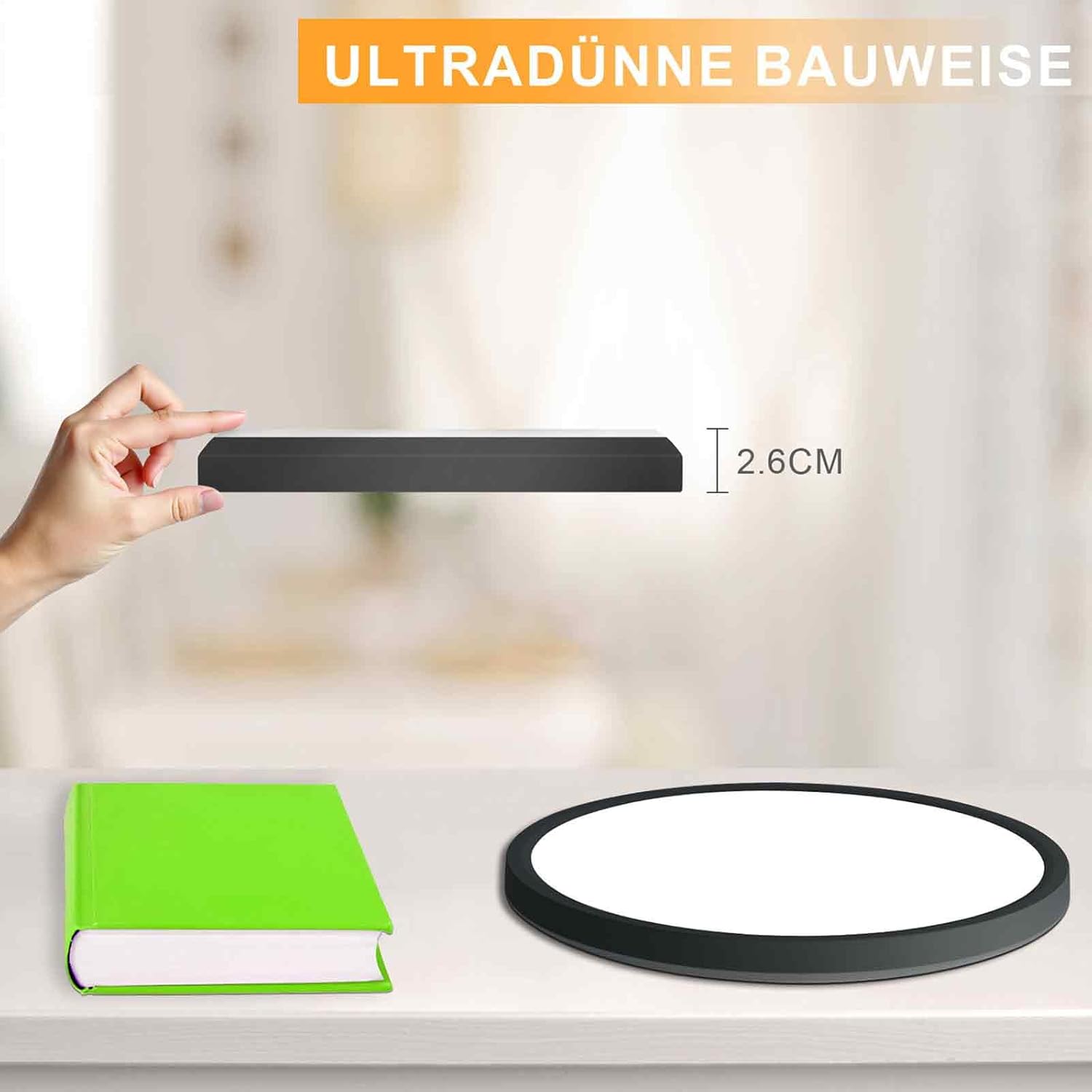 Homefire Deckenleuchte LED Deckenlampe Badezimmer - 30cm Schwarz Badezimmerlampe 24W Rund Ultra Dünn Schlafzimmerlampe 3000K Warmweiß Küchenlampe Flurlampe IP44 Wasserfest Badlampe für Bad Flur Küche