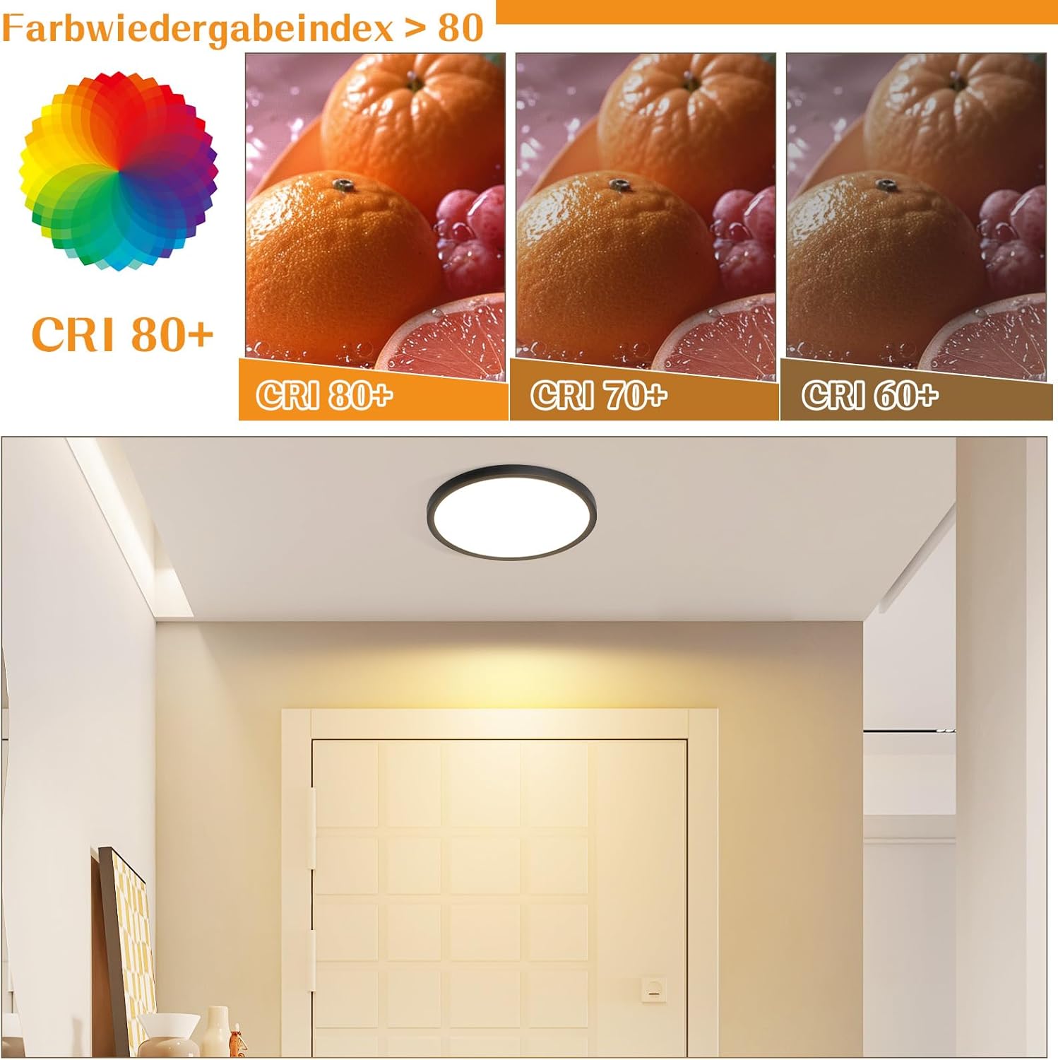 Homefire Deckenlampe LED Deckenleuchte Flach - Rund Badezimmerlampe 18CM IP44 Wasserdicht Badlampe Küchenlampe Decke Schwarz Flurlampe 15W Augenschutz 3000K/4000K/6500K für Bad Küche Flur