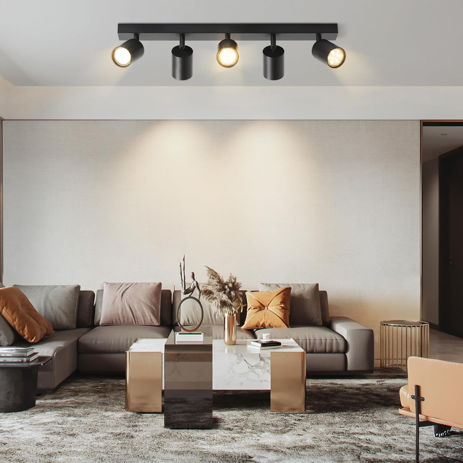 Homefire LED Deckenstrahler Deckenlampe Küche - 5 Flammig GU10 Küchenlampe Decke 350° Schwenkbar Strahler Spots Innen Deckenspot Schwarz Wohnzimmerlampe für Schlafzimmer Wohnzimmer Ohne Leuchtmittel