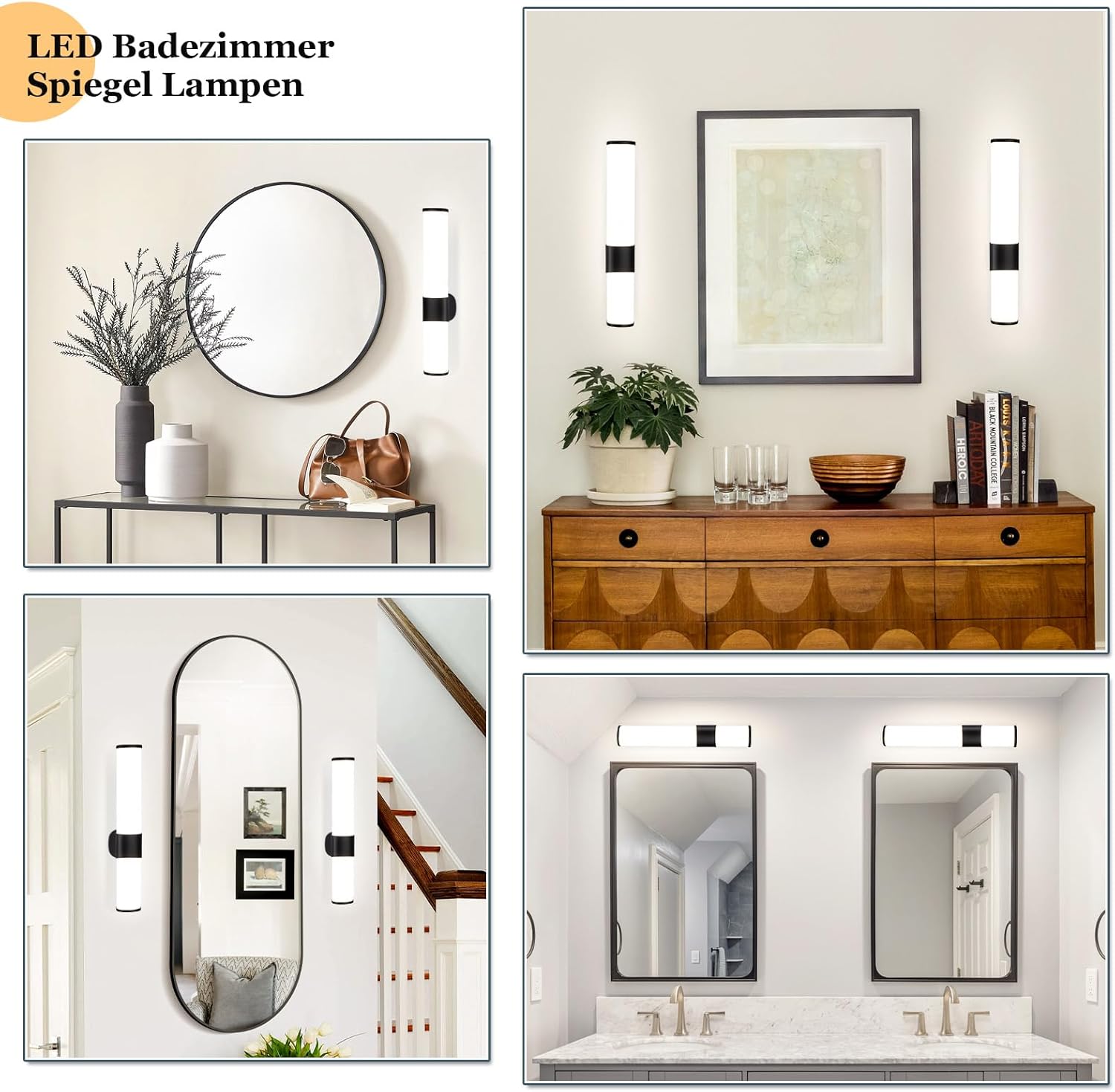 Homefire LED Spiegelleuchte Bad Wandlampe - 6W Spiegellampe Schwarz Badleuchte Wand 30cm Badezimmer Wasserdicht IP44 Modern Neutralweiß 4000K Badlampe Wandleuchte für Keller Küche Badschrank