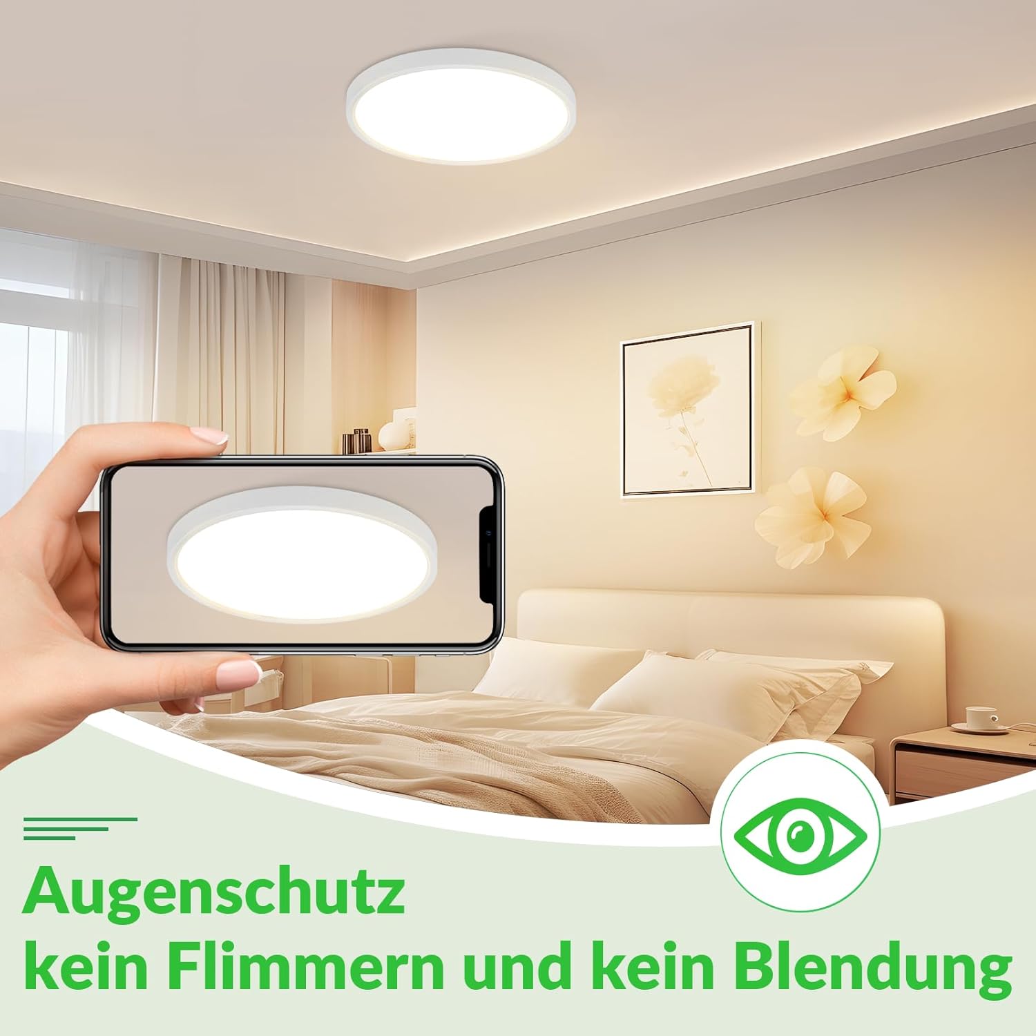 Homefire Deckenleuchte LED Deckenlampe Flach - 30CM Rund Schlafzimmerlampe Küchenlampe 24W Weiß Badezimmerlampe 3000K Schlafzimmer Deckenbeleuchtung Warmweiß Flurlampe für Bad Flur Küche Balkon