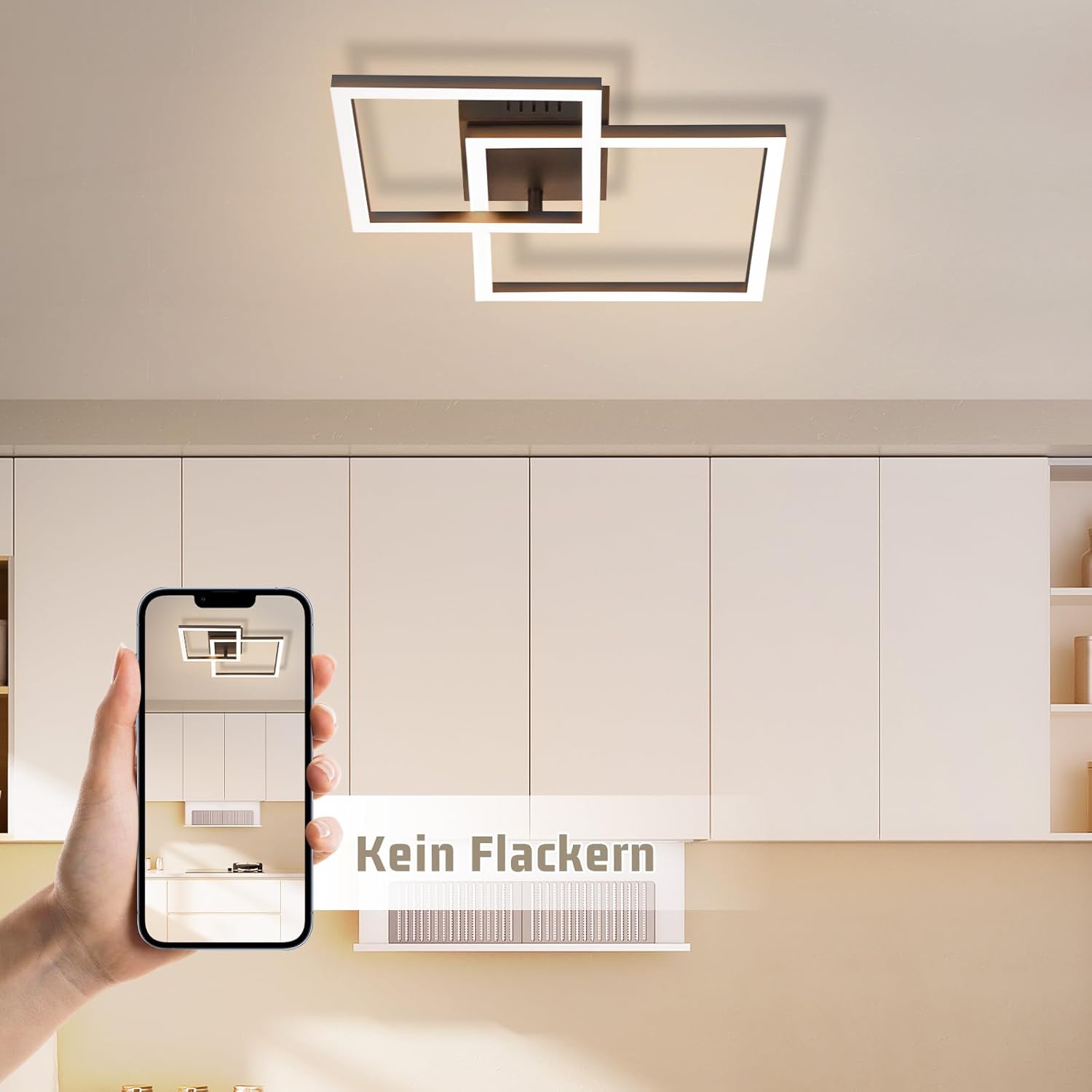 Homefire Deckenlampe LED Deckenleuchte Küche - 20W Schlafzimmerlampe Warmweiß 3000K Küchenlampe Drehbare Modern Design Schwarz Flurlampe Eckig Deckenbeleuchtung für Schlafzimmer Wohnzimmer Büro