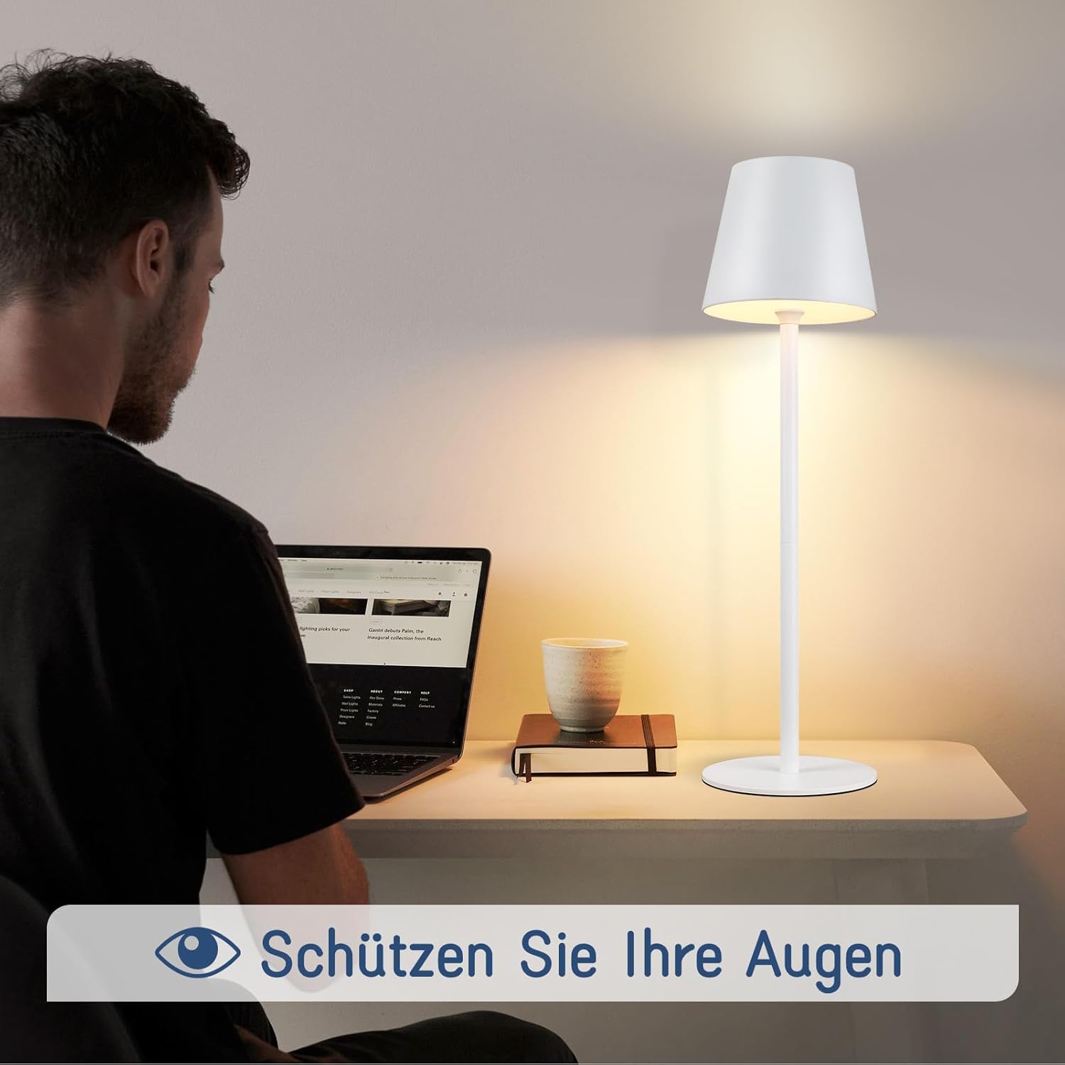 Homefire Tischlampe Kabellos LED Tischleuchte - Nachttischlampe Touch Dimmbar Schreibtischlampe IP54 Bettleuchte Tisch USB Tischlampe Aufladbar Weiß für Schreibtisch Nachttisch Schlafzimmer