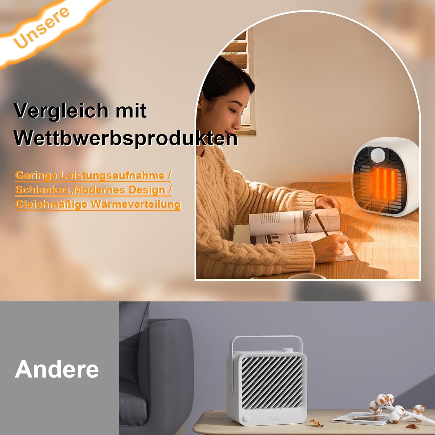 Homefire Heizlüfter Energiesparend Heizung Keramik - Heizgeräte Elektrisch 3 Modi PTC Keramik Heizstrahler Innenraum 1000W Oszillation Räume Heizofen Elektroheizer Überhitzungsschutz