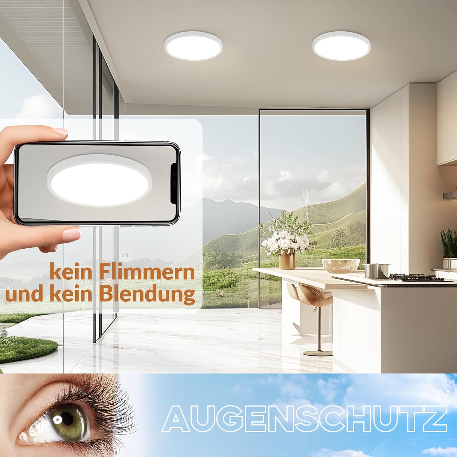Homefire Deckenlampe LED Deckenleuchte Flach - 23CM Weiß Schlafzimmer Deckenbeleuchtung 18W Rund Flurlampe 4000K Neutralweiß Modern Küchenlampe IP44 Wasserfest Badezimmer Lampe für Bad Küche Flur