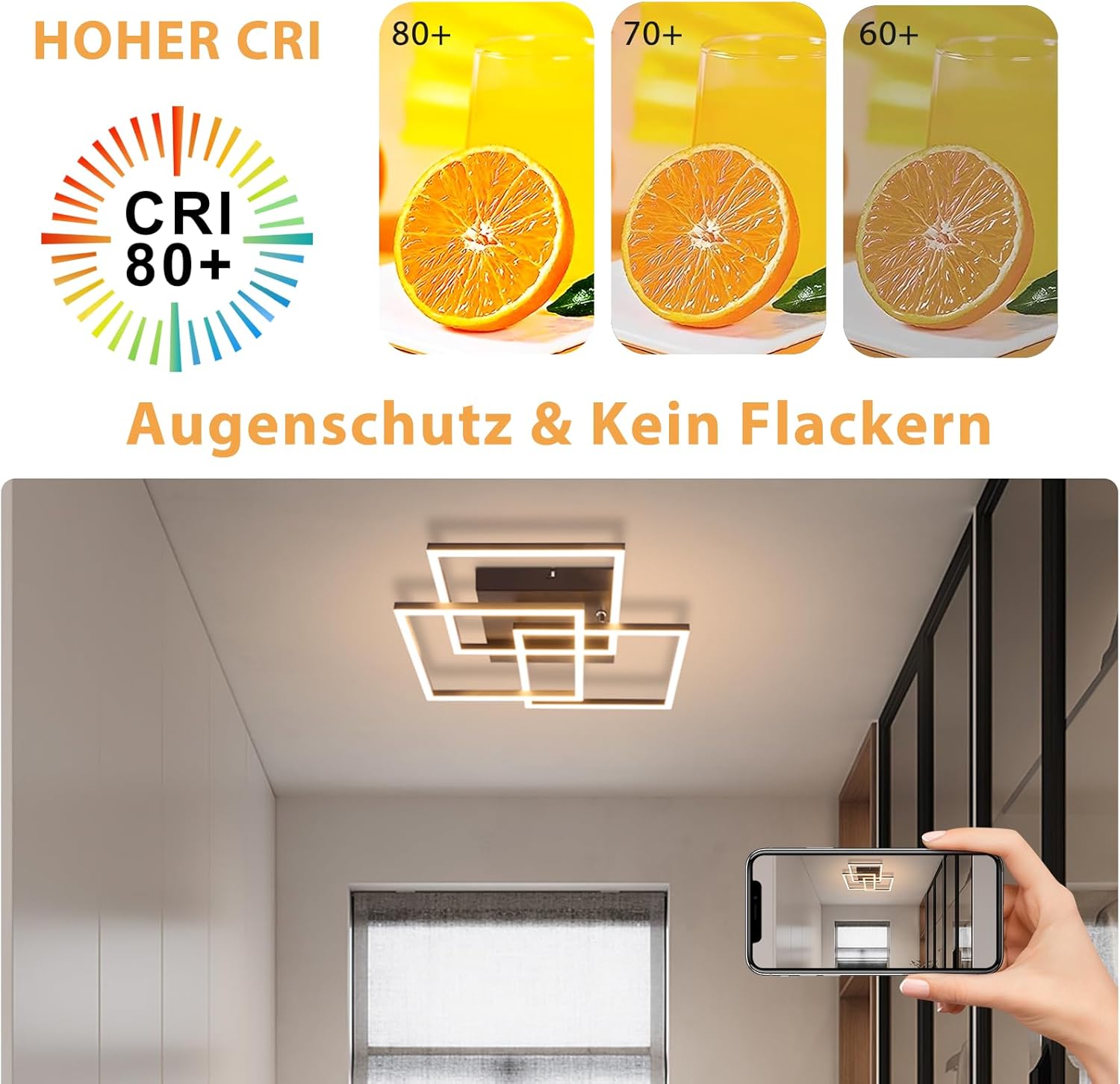 Homefire Deckenlampe LED Deckenleuchte Wohnzimmer - 36W Dimmbar Modern Design Wohnzimmerlampe Schwarz mit Fernbedienung Küchenlampe Flur Schlafzimmerlampe Eckig Deckenleuchten für Küche Büro