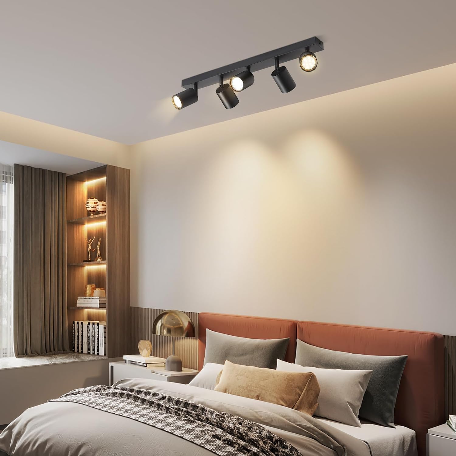 Homefire LED Deckenstrahler Deckenlampe Küche - 5 Flammig GU10 Küchenlampe Decke 350° Schwenkbar Strahler Spots Innen Deckenspot Schwarz Wohnzimmerlampe für Schlafzimmer Wohnzimmer Ohne Leuchtmittel