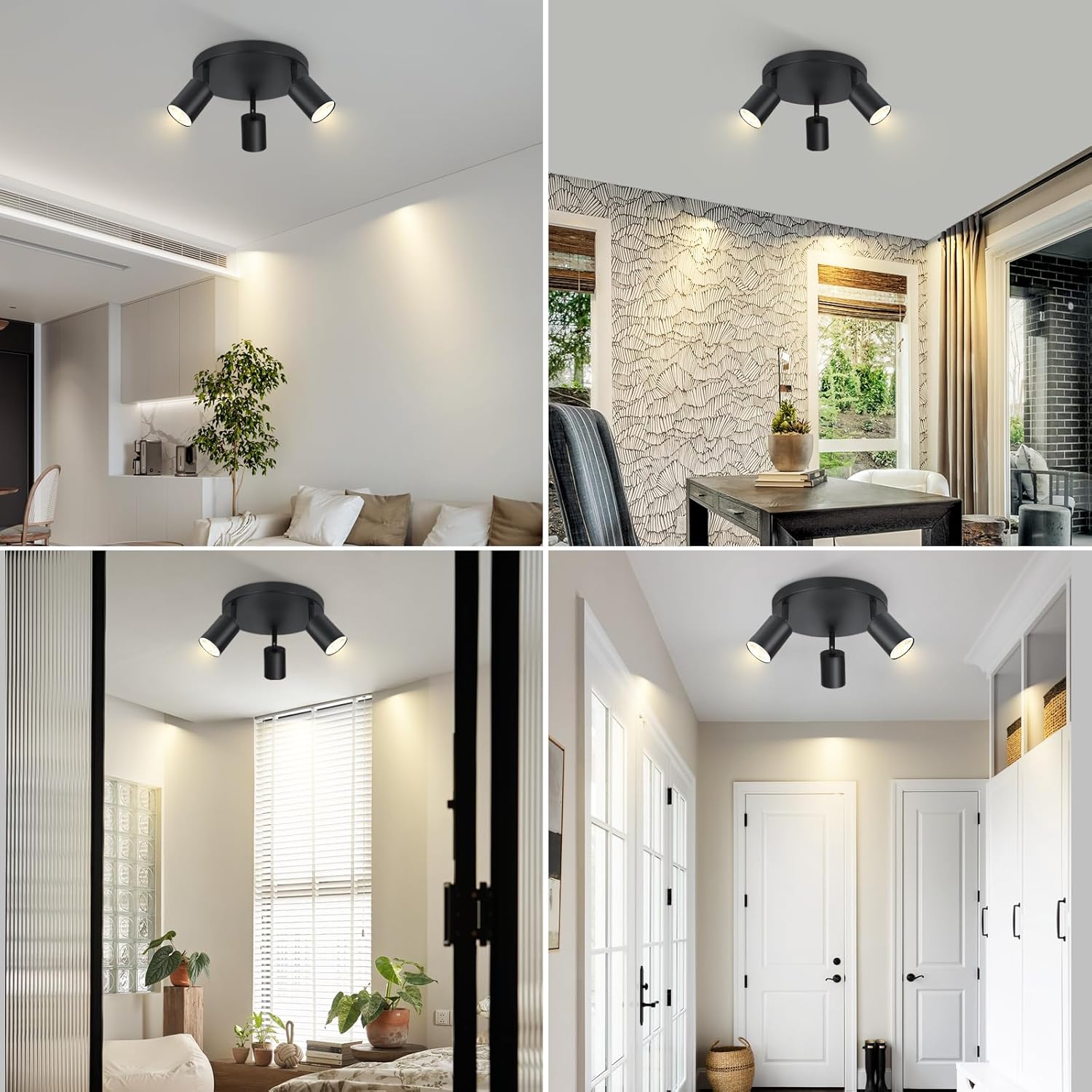 Homefire LED Deckenstrahler Deckenlampe Schwarz - 3 Flammig GU10 Deckenleuchte 350° Schwenkbar Strahler Spots Innen Deckenspot flurlampe für Wohnzimmer Küche Ohne Leuchtmittel