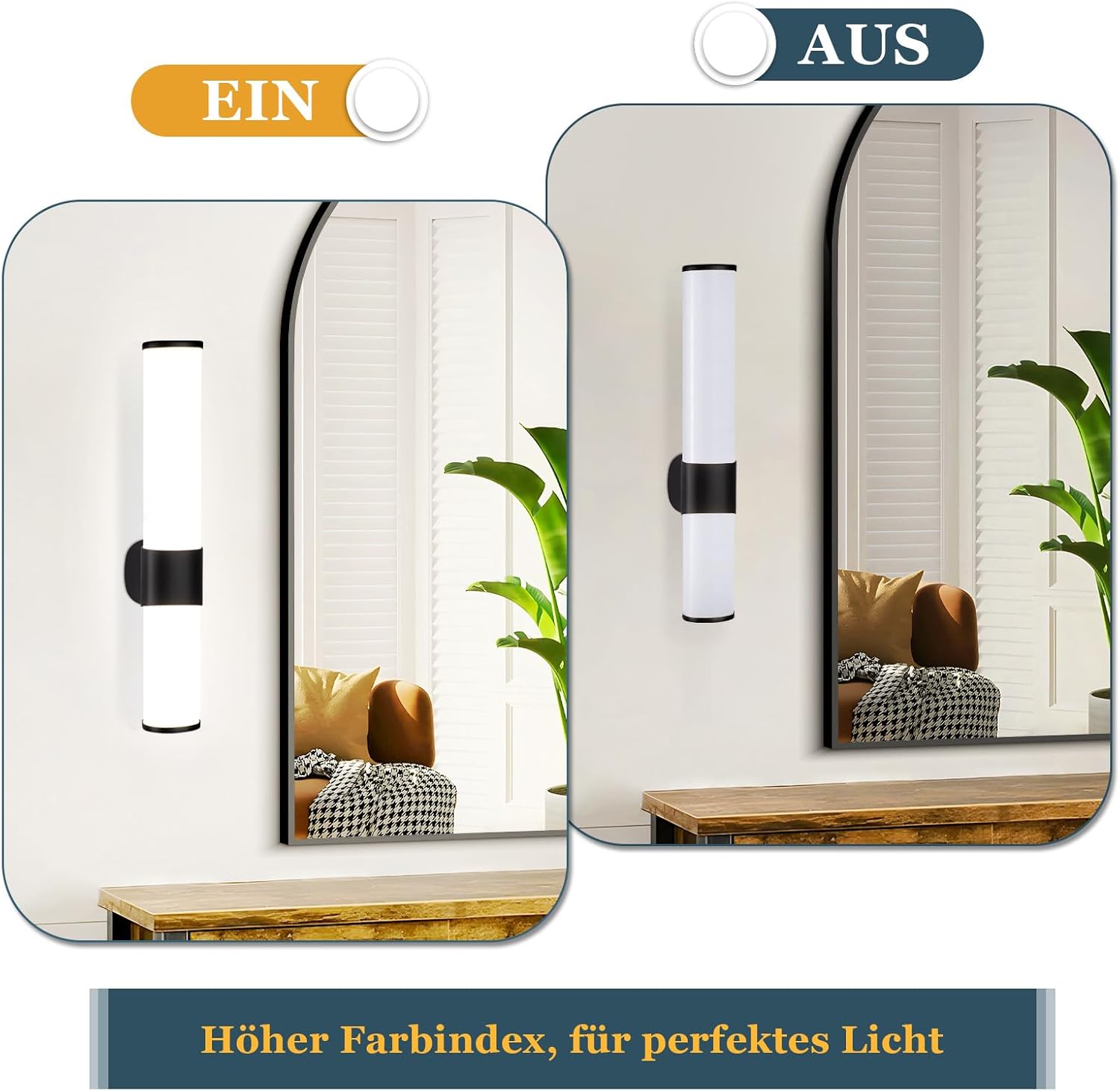 Homefire LED Spiegelleuchte Bad Wandlampe - 6W Spiegellampe Schwarz Badleuchte Wand 30cm Badezimmer Wasserdicht IP44 Modern Neutralweiß 4000K Badlampe Wandleuchte für Keller Küche Badschrank