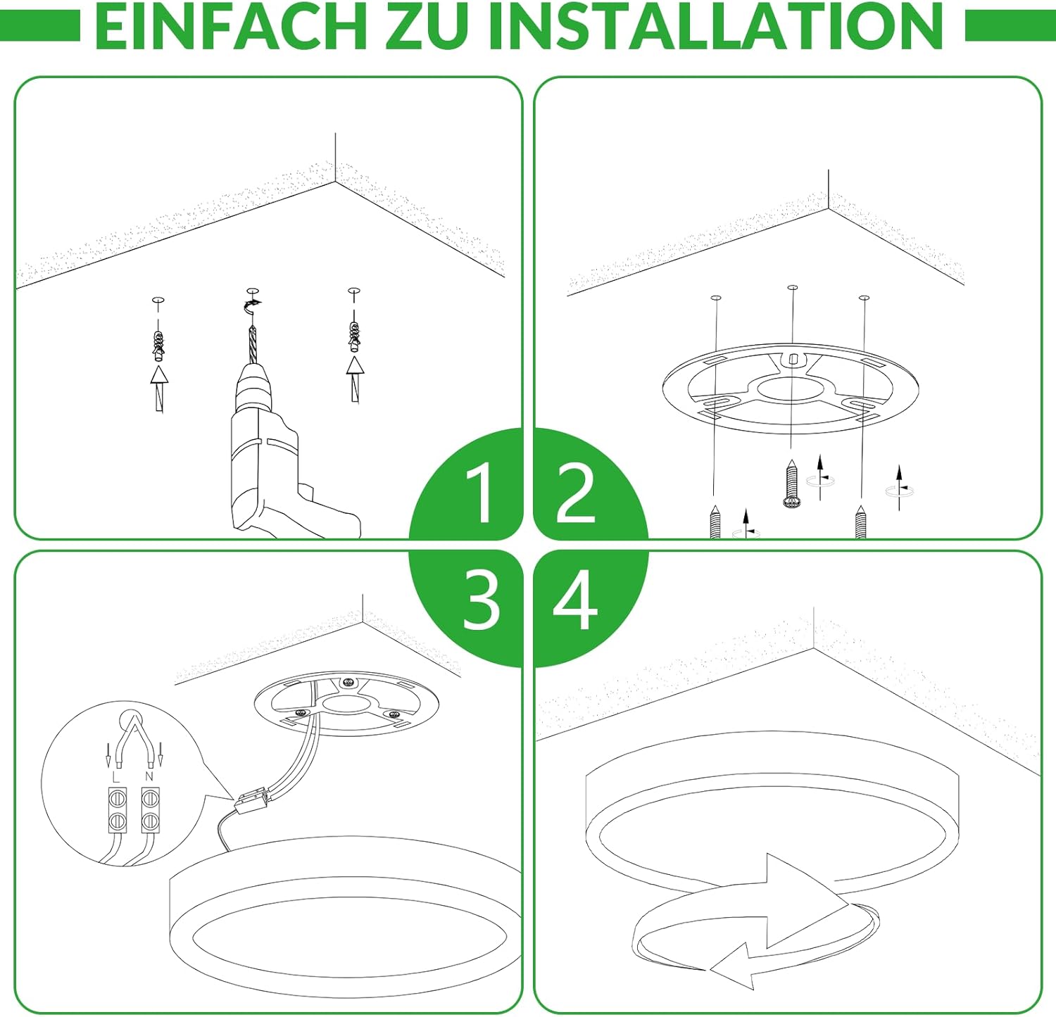 Homefire Deckenleuchte LED Deckenlampe Flach - 30CM Rund Schlafzimmerlampe Küchenlampe 24W Weiß Badezimmerlampe 3000K Schlafzimmer Deckenbeleuchtung Warmweiß Flurlampe für Bad Flur Küche Balkon