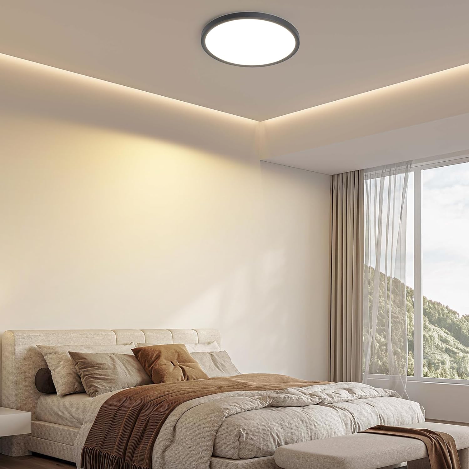 Homefire Deckenleuchte LED Deckenlampe Badezimmer - 30cm Schwarz Badezimmerlampe 24W Rund Ultra Dünn Schlafzimmerlampe 3000K Warmweiß Küchenlampe Flurlampe IP44 Wasserfest Badlampe für Bad Flur Küche