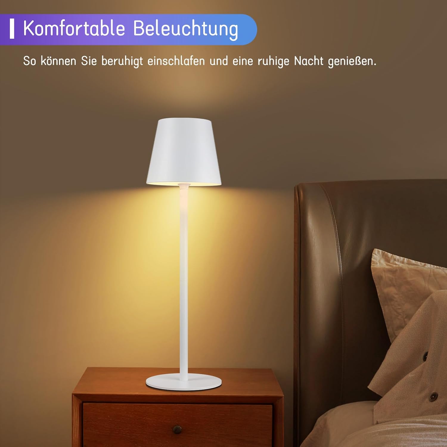 Homefire 2ER Tischlampe Kabellos LED Tischleuchte - Nachttischlampe RGB Touch Dimmbar Schreibtischlampe IP54 Bettlampe Tisch USB Nachttischleuchte Metall Aufladbar Weiß für Schreibtisch Nachttisch