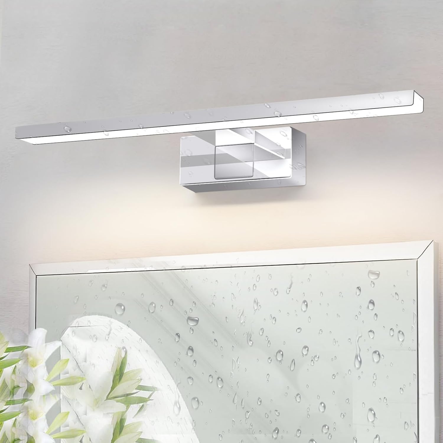 Homefire LED Spiegelleuchte Bad Spiegellampe - Badleuchte Wand 40CM Wandlampe Badezimmer 8W Wasserdicht IP44 Wandleuchte Chrom Modern Neutralweiß 4000K Badlampe Wandmontage für Keller Küche Badschrank