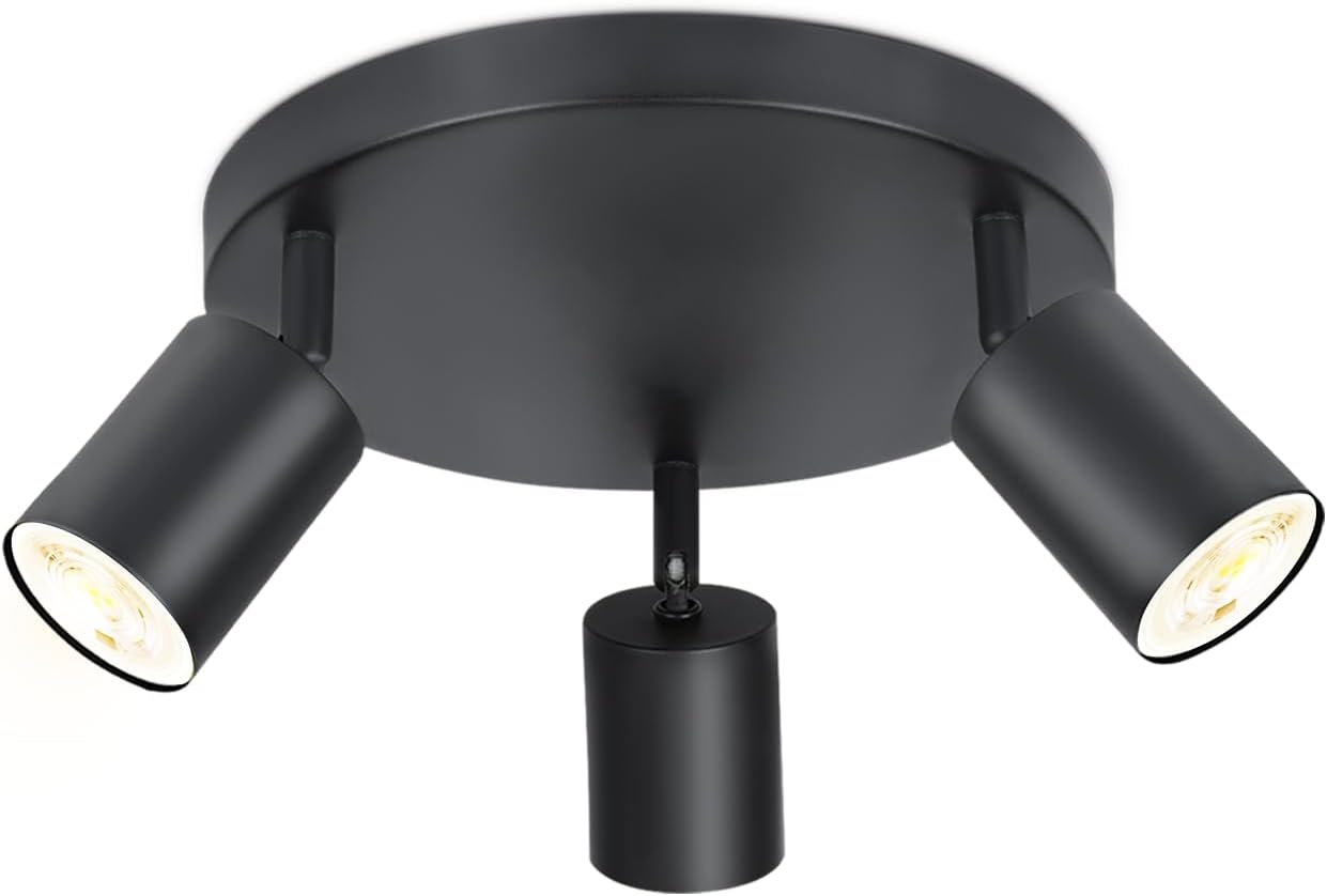 Homefire LED Deckenstrahler Deckenlampe Schwarz - 3 Flammig GU10 Deckenleuchte 350° Schwenkbar Strahler Spots Innen Deckenspot flurlampe für Wohnzimmer Küche Ohne Leuchtmittel