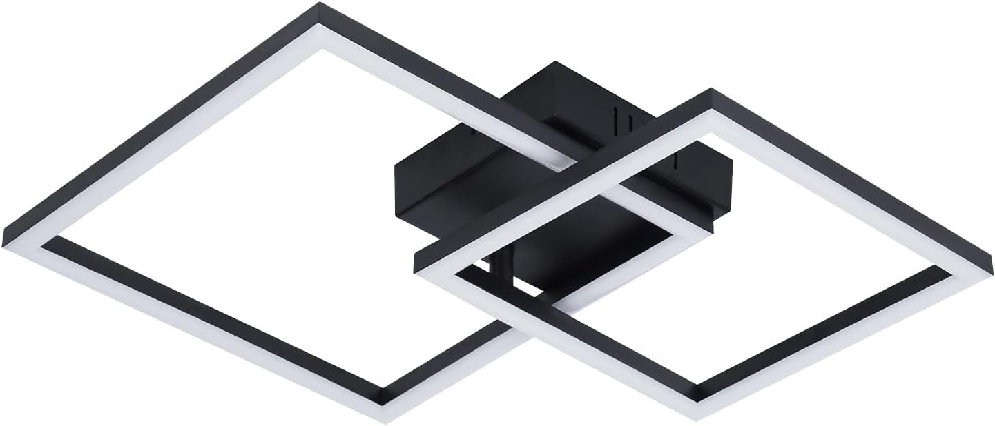 Homefire Deckenlampe LED Deckenleuchte Küche - 20W Schlafzimmerlampe Warmweiß 3000K Küchenlampe Drehbare Modern Design Schwarz Flurlampe Eckig Deckenbeleuchtung für Schlafzimmer Wohnzimmer Büro
