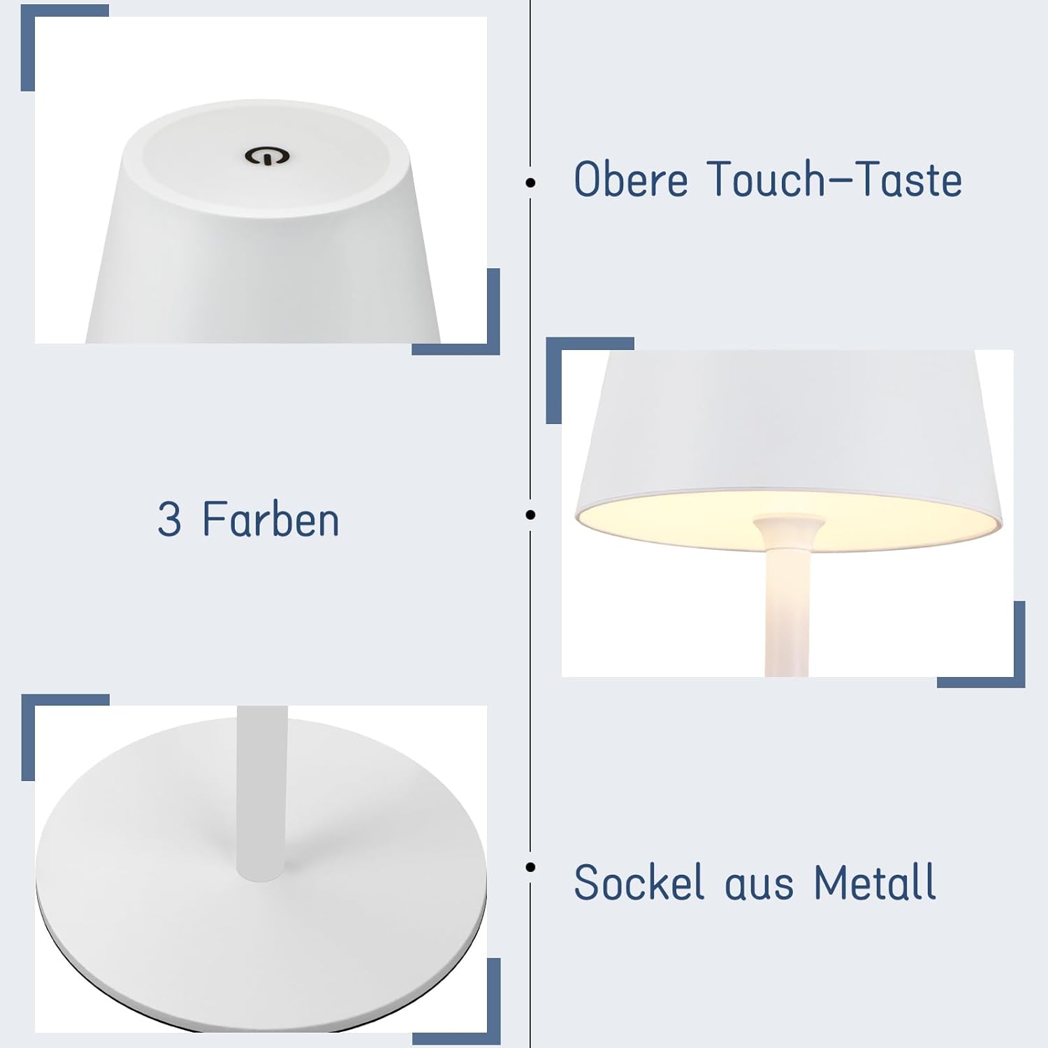 Homefire Tischlampe Kabellos LED Tischleuchte - Nachttischlampe Touch Dimmbar Schreibtischlampe IP54 Bettleuchte Tisch USB Tischlampe Aufladbar Weiß für Schreibtisch Nachttisch Schlafzimmer