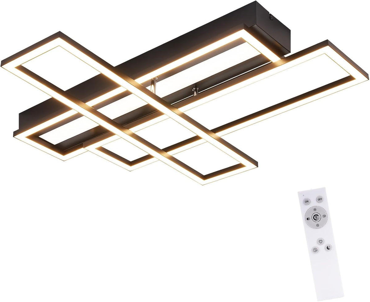 Homefire Deckenlampe LED Deckenleuchte Wohnzimmer - 54W Schwarz Dimmbar Schlafzimmerlampe Modern Design Küchenlampe mit Fernbedienung Wohnzimmerlampe Flur Rechteckig Deckenleuchten für Küche Esszimmer - Homefire