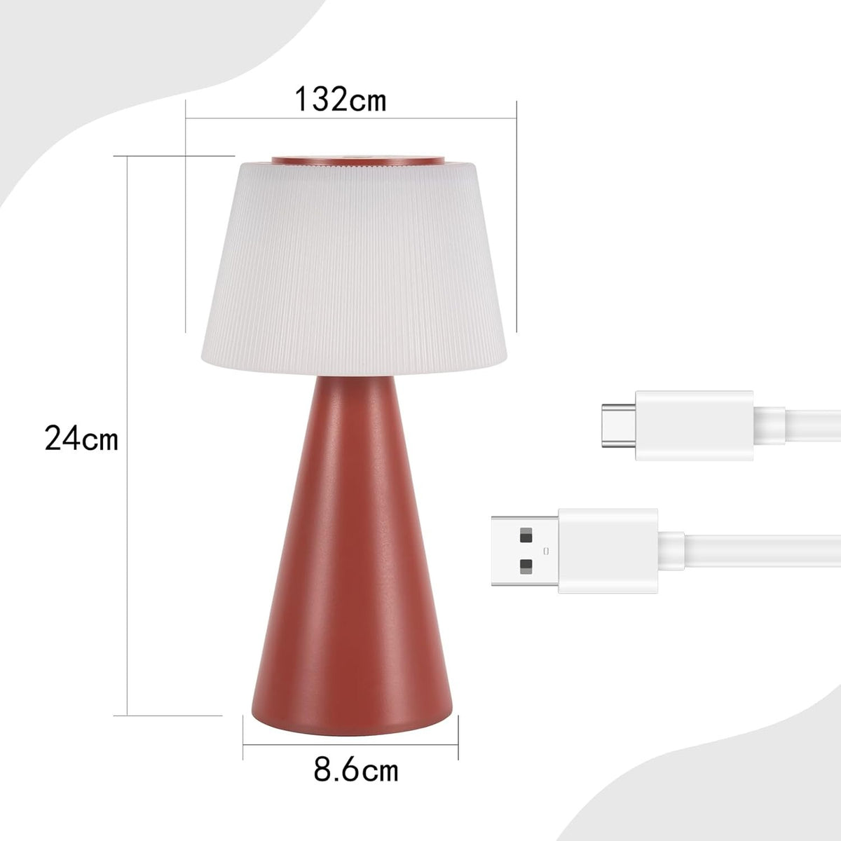 Homefire Tischlampe Akku Nachttischlampe LED - 2er Set 3600mAH Kabellos Tischleuchte Touch Dimmbar Lampe IP44 mit USB Aufladbar Rot Batterie Tischlampen für Modern Wohnzimmer Schlafzimmer Outdoor