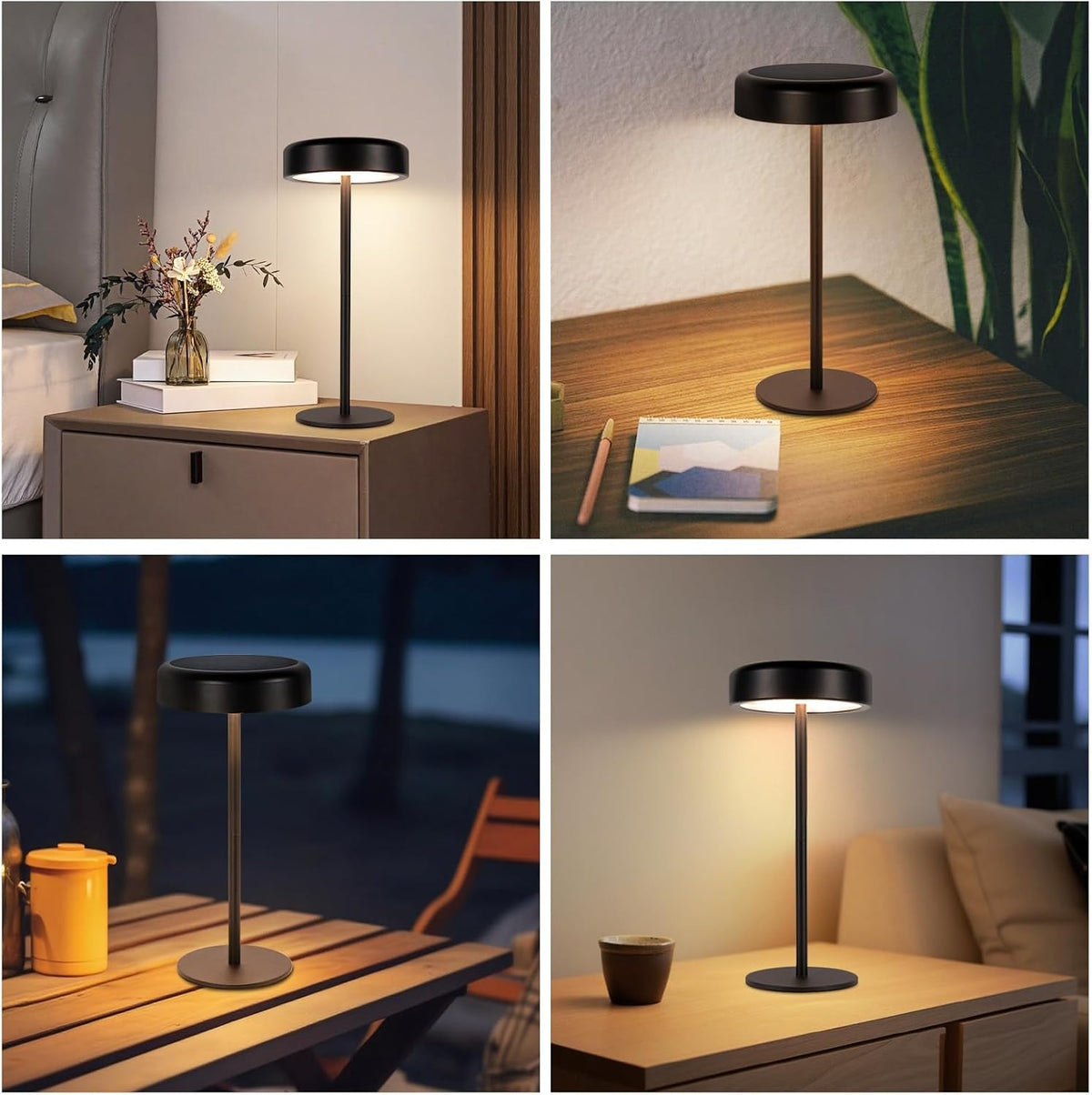Tischlampe Kabellos LED Akku Tischleuchte - Solar Tischlampe Touch Dimmbar 3000-5000K mit USB-C Aufladba 3600mAH Schwarz Tischlampen Wasserdicht für Innen und Aussen