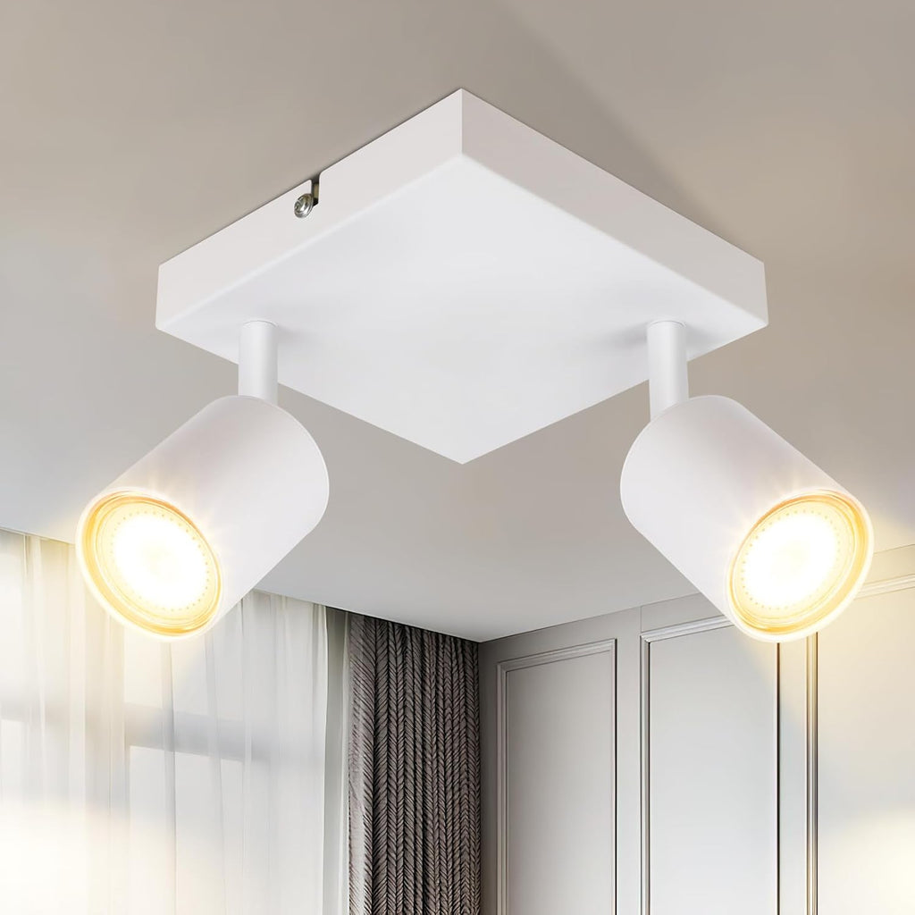 Homefire LED Deckenlampe 2 Flammig Deckenstrahler - 350° Schwenkbar Strahler GU10 Deckenleuchte Weiß flurlampe Spots Innen Deckenspot für Wohnzimmer Küche Schlafzimmer Ohne Leuchtmittel