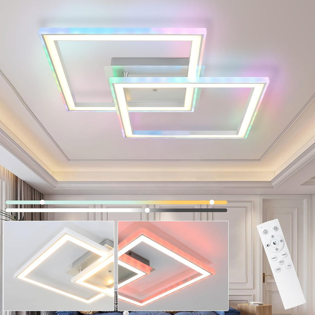 Homefire Deckenlampe LED Deckenleuchte Wohnzimmer - Schlafzimmerlampe RGB Farbwechsel Dimmbar Wohnzimmerlampe Modern Flurlampe mit Fernbedienung 35W Küche Deckenbeleuchtung Schwenkbar für Flur Büro